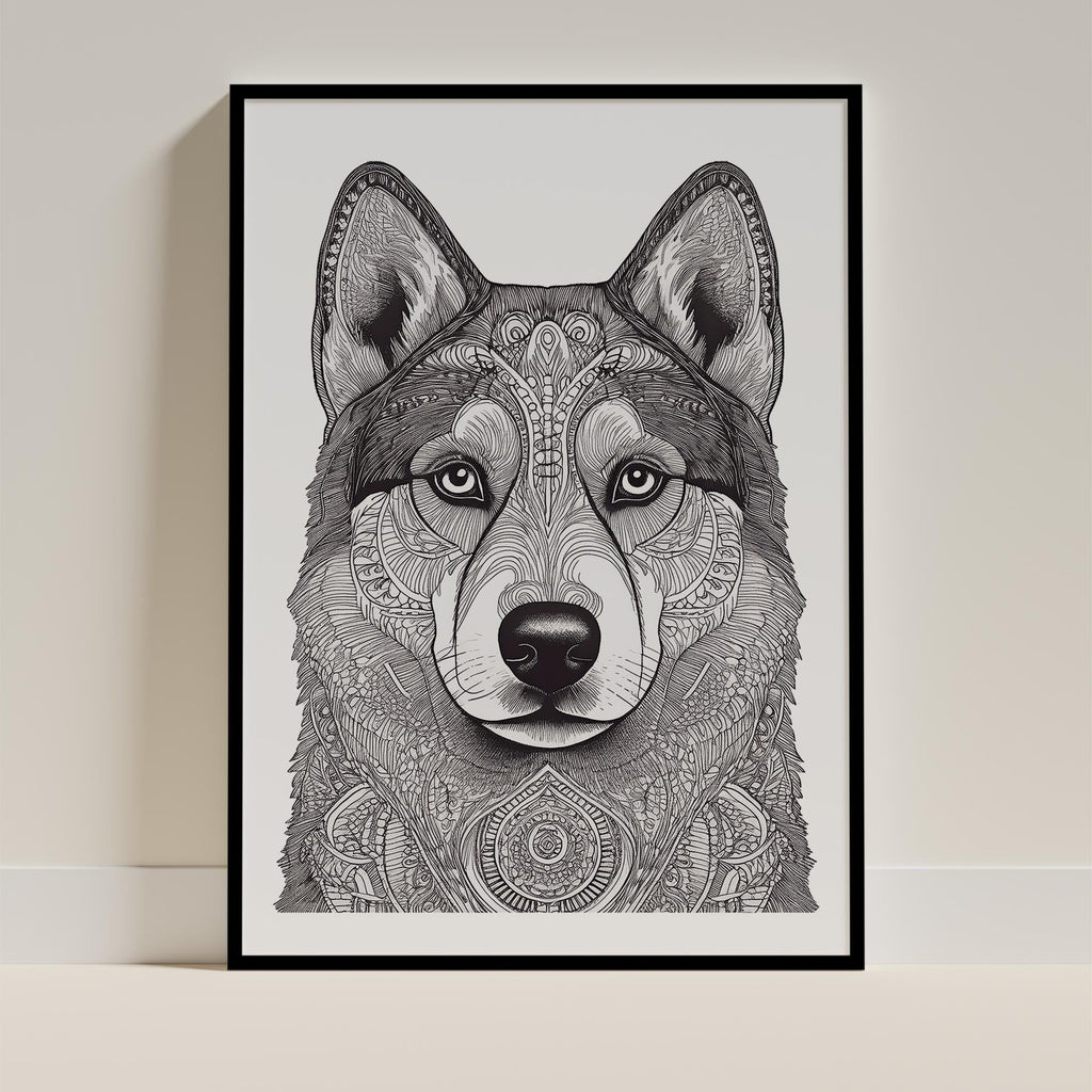 Siberian Husky Mandala Black and White Dog Series image 0