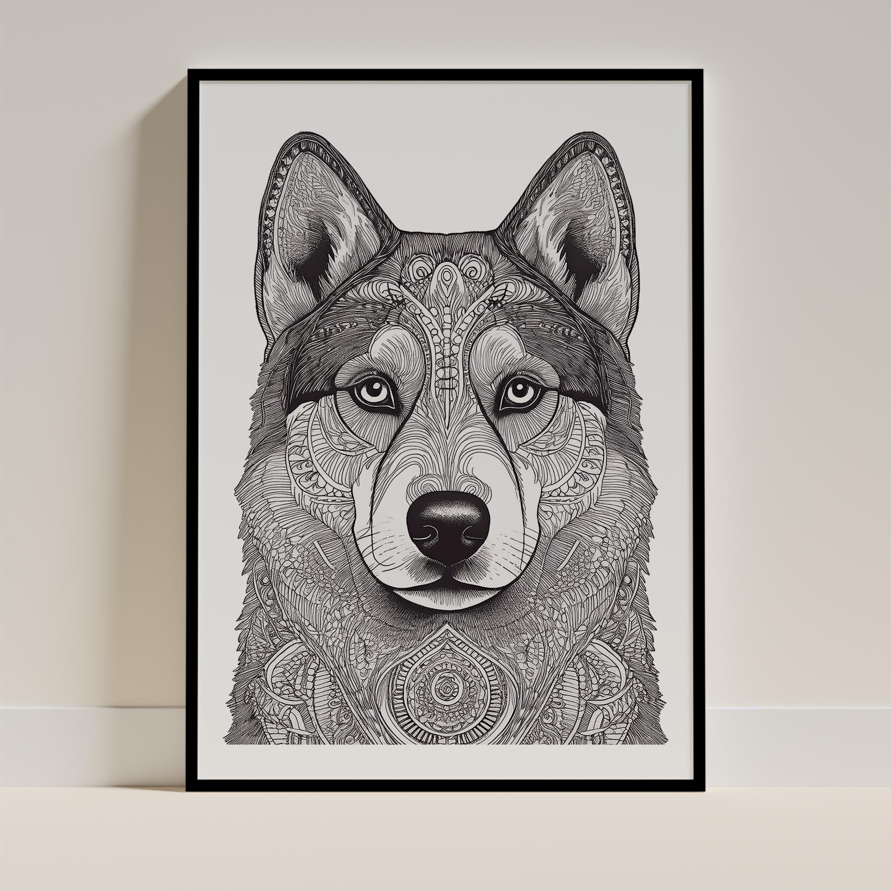 Siberian Husky Mandala Black and White Dog Series image 0