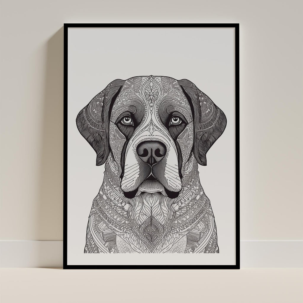 Saint Bernard Mandala Black and White Dog Series image 0