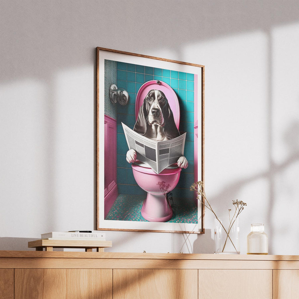 Basset Hound Toilet Dogs PInk and Turquise image 5
