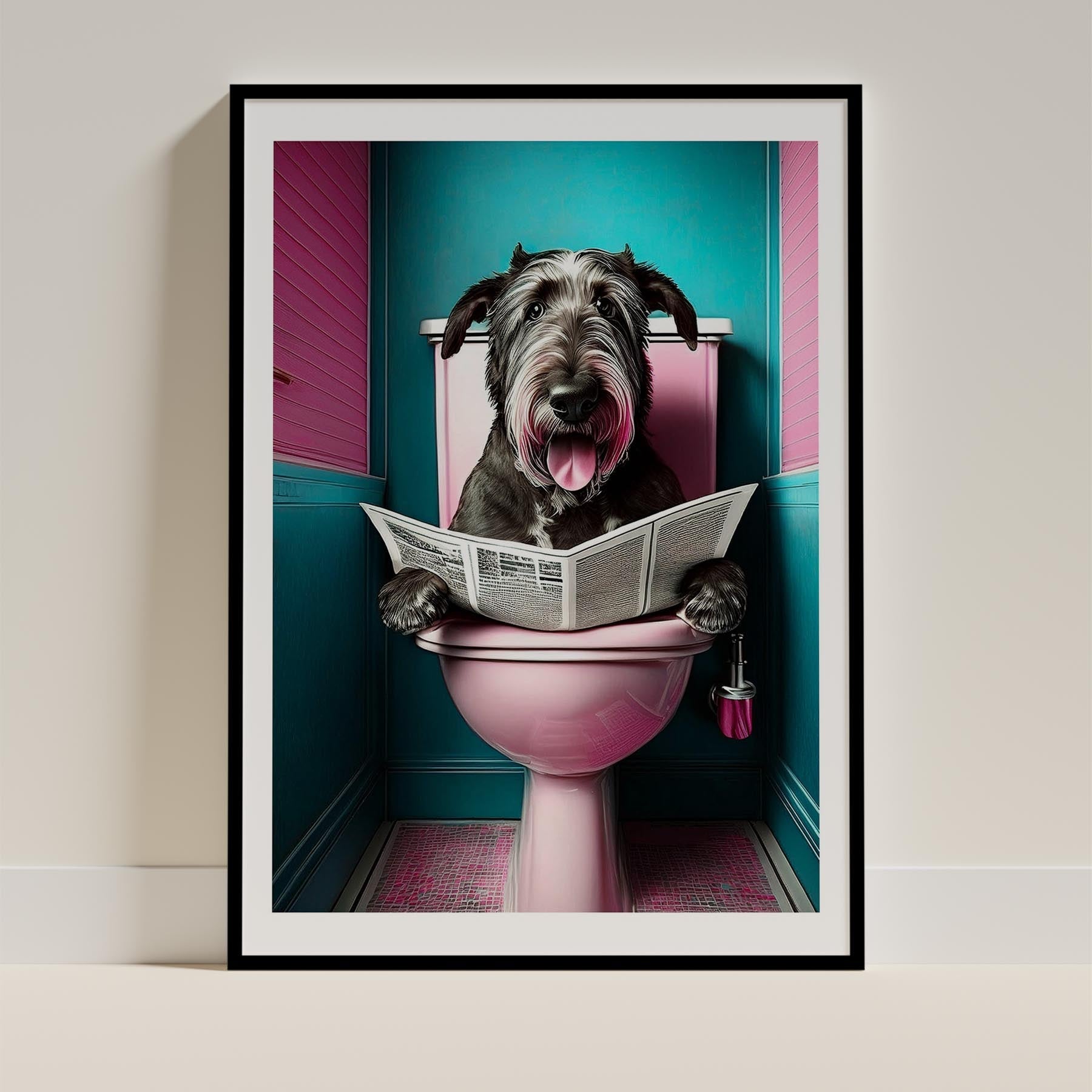 Irish Wolfhound Toilet Dogs PInk and Turquise image 0