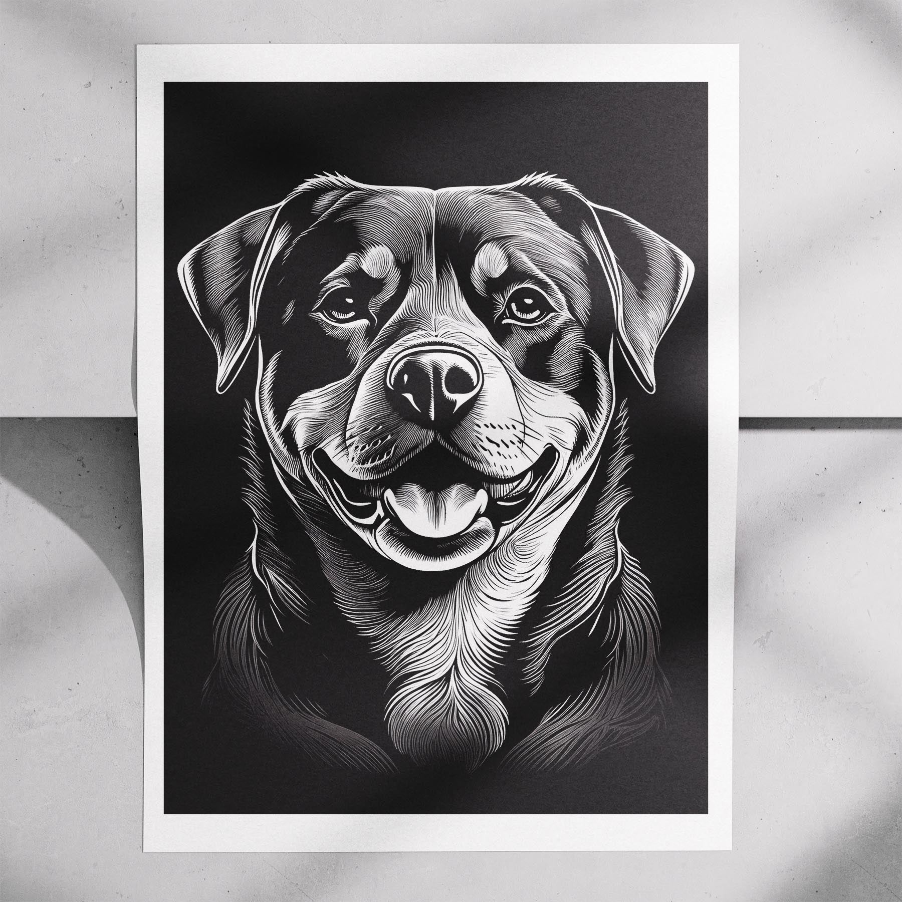 Rottweiler Line Dog Series in Black and White image 7
