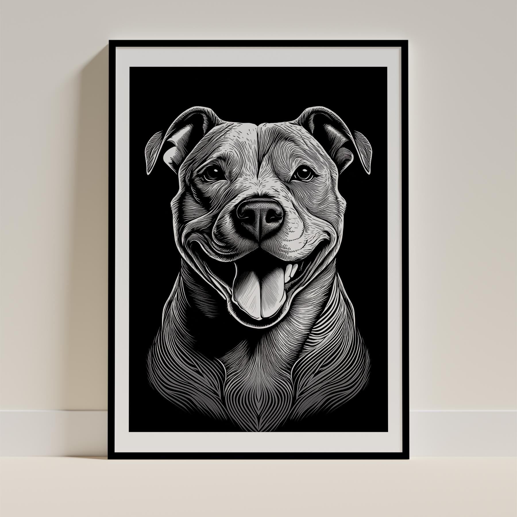Staffordshire Bull Terrier Line Dog Series in Black and White image 0