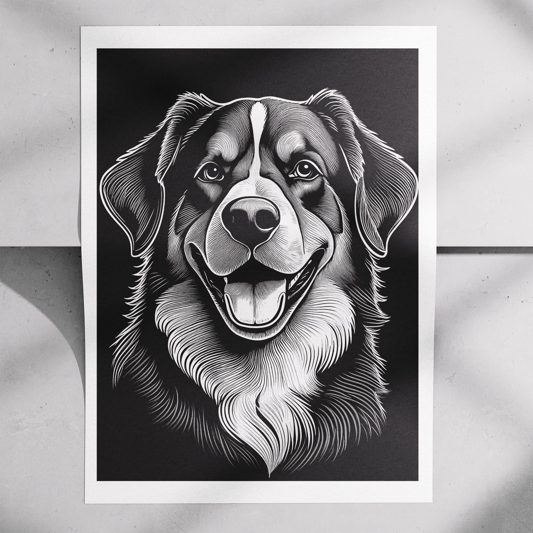 Bernese Mountain Dog Line Dog Series in Black and White image 7