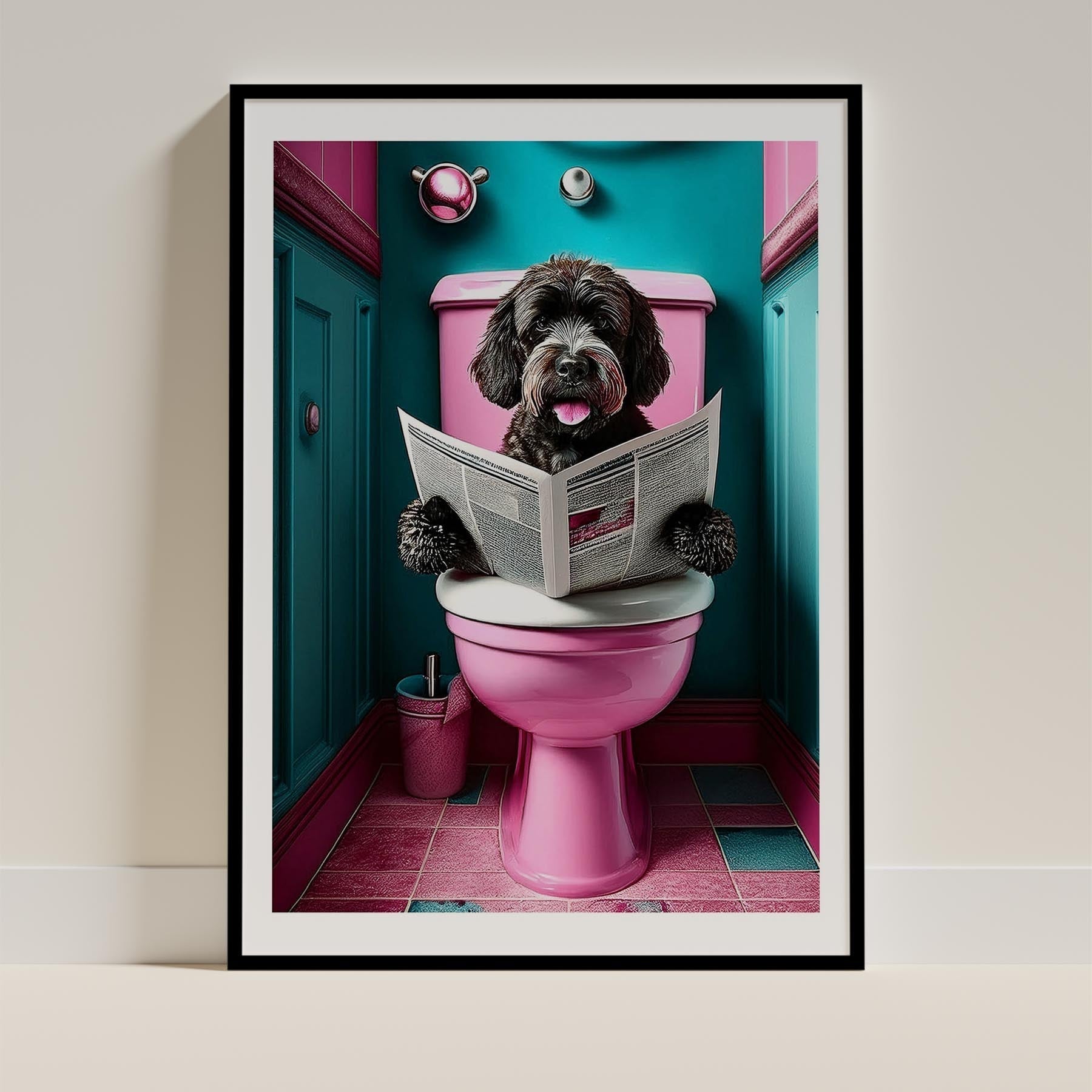 Spanish Water Dog Toilet Dogs PInk and Turquise image 0
