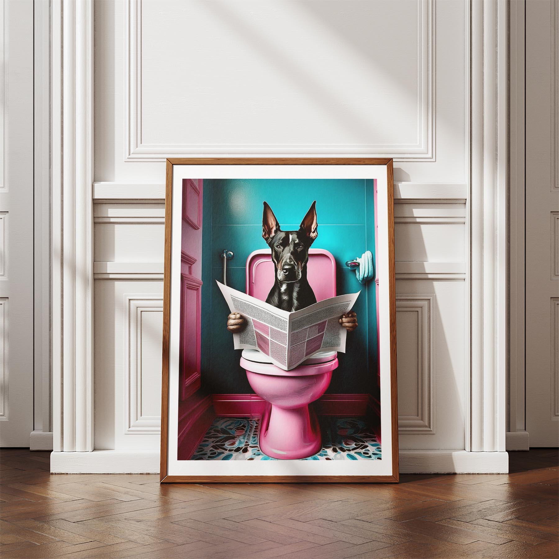 Doberman Toilet Dogs PInk and Turquise image 4