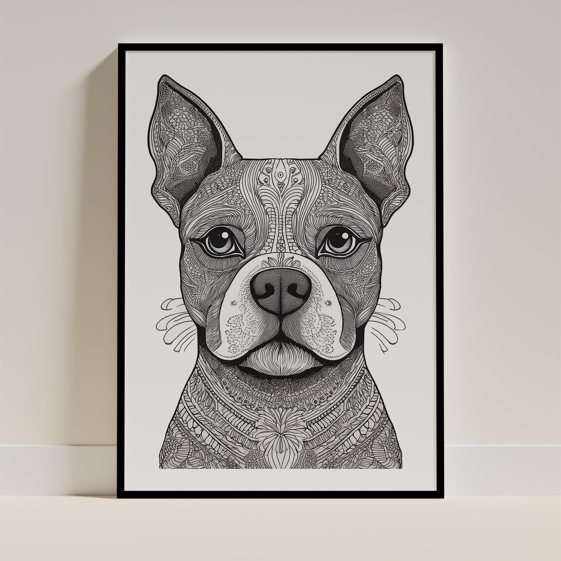 Boston Terrier Mandala Black and White Dog Series image 0