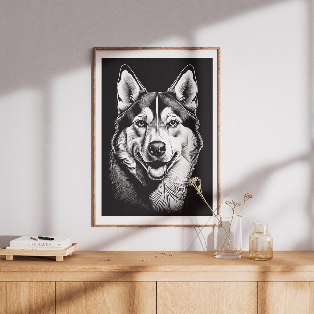Siberian Husky Line Dog Series in Black and White image 8