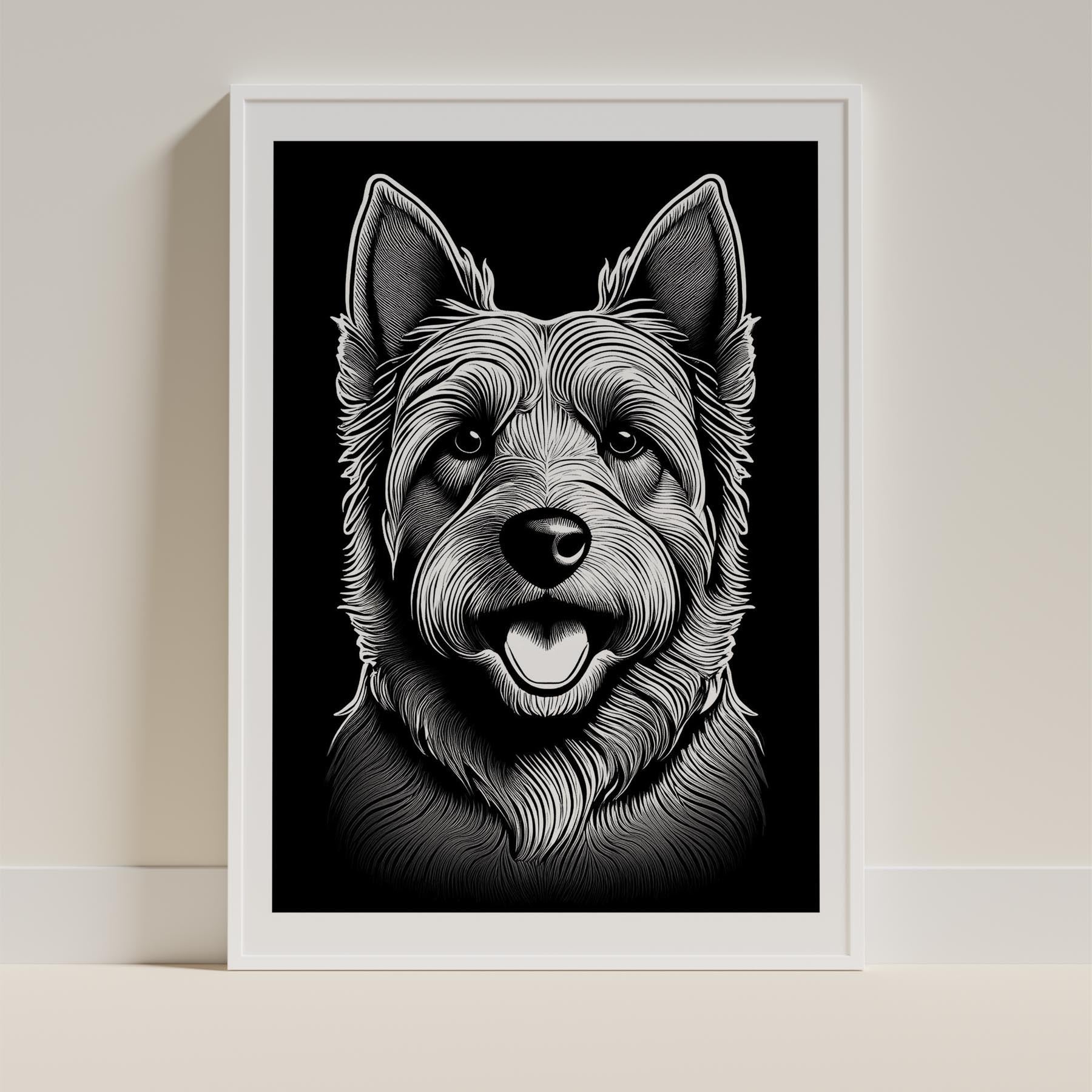Australian Silky Terrier Line Dog Series in Black and White image 9