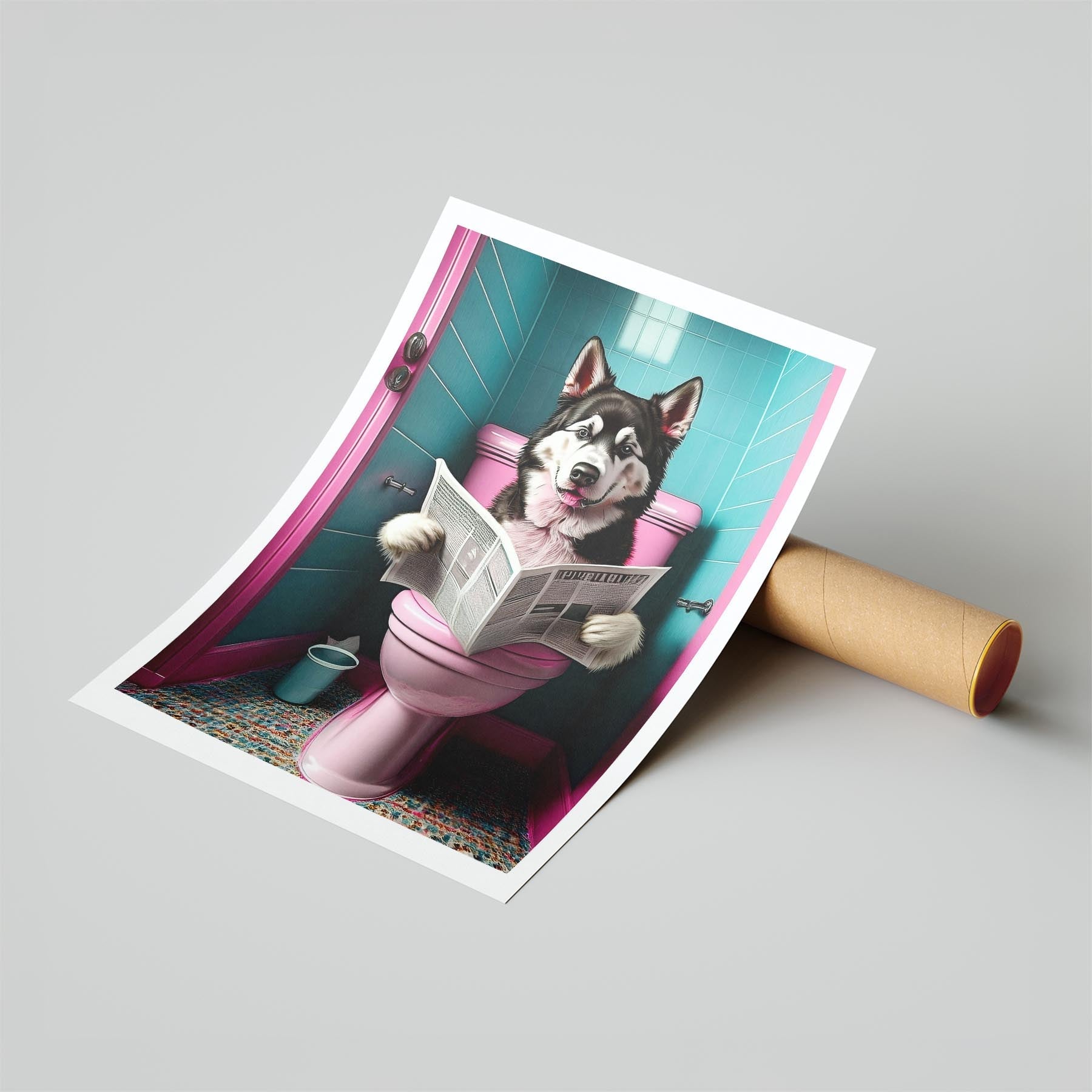 Alaskan Malamute Toilet Dogs PInk and Turquise image 6