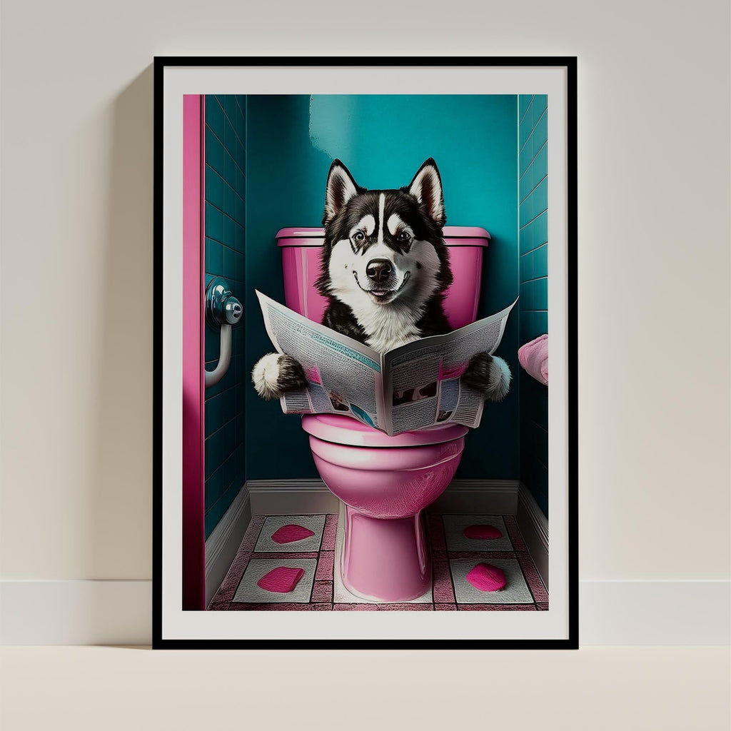 Siberian Husky Toilet Dogs PInk and Turquise image 0