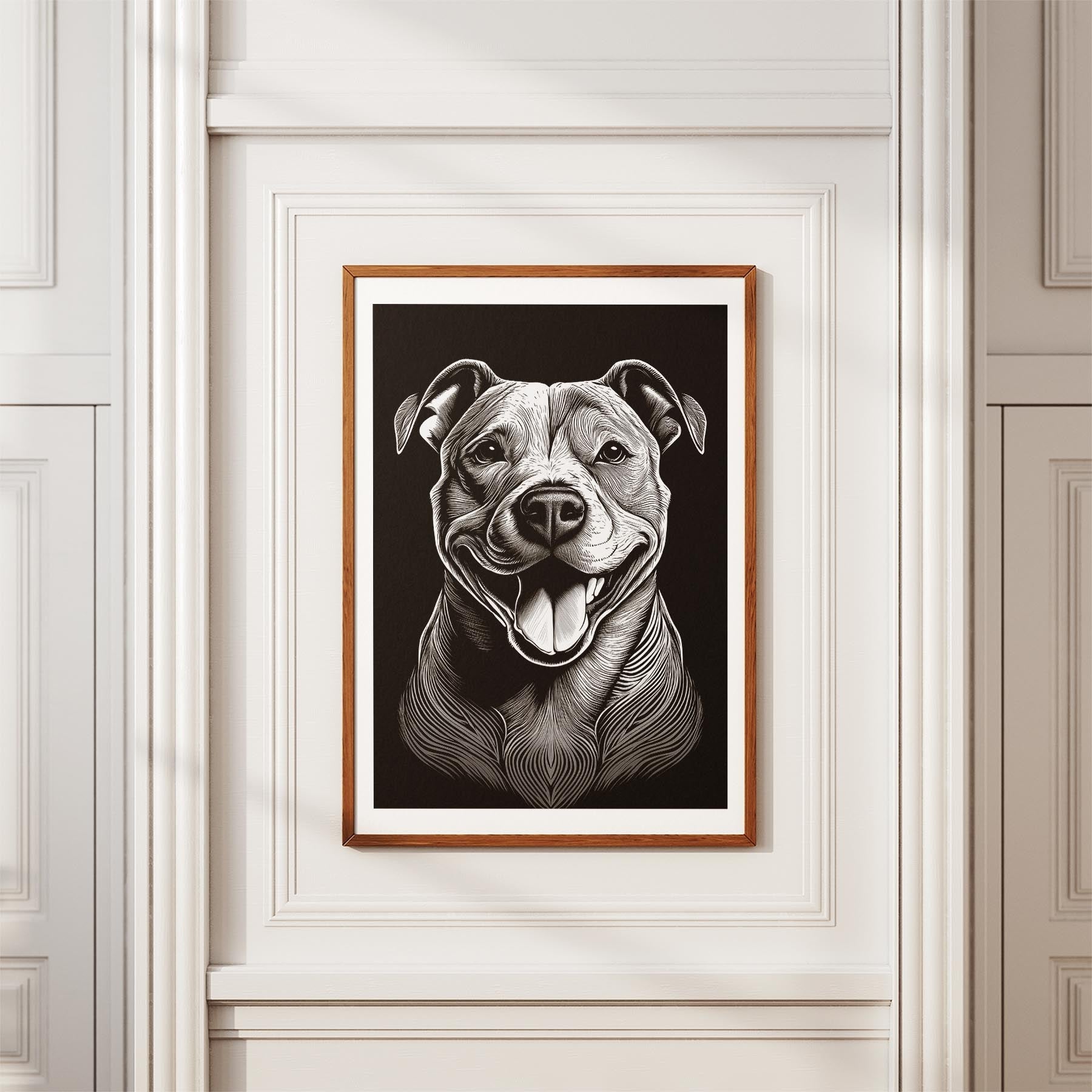 Staffordshire Bull Terrier Line Dog Series in Black and White image 3