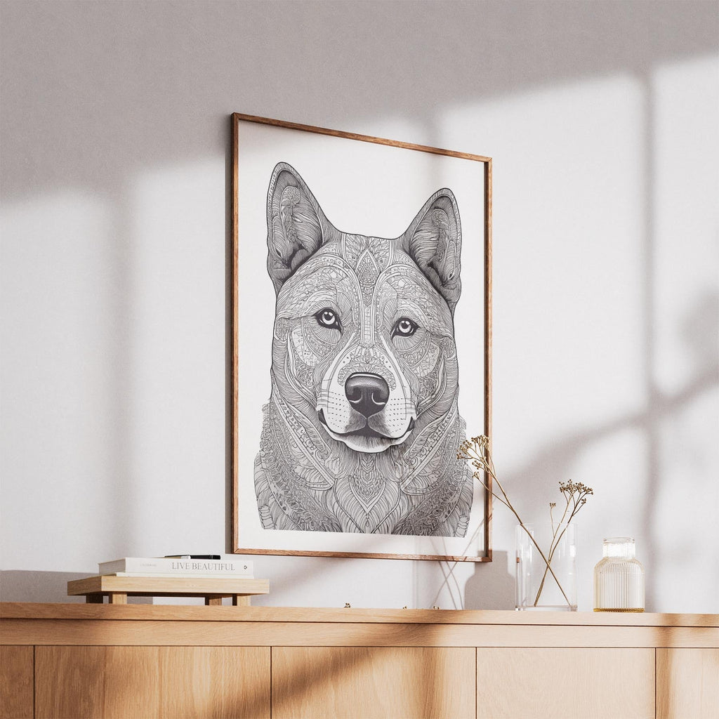 Akita Inu Mandala Black and White Dog Series image 5