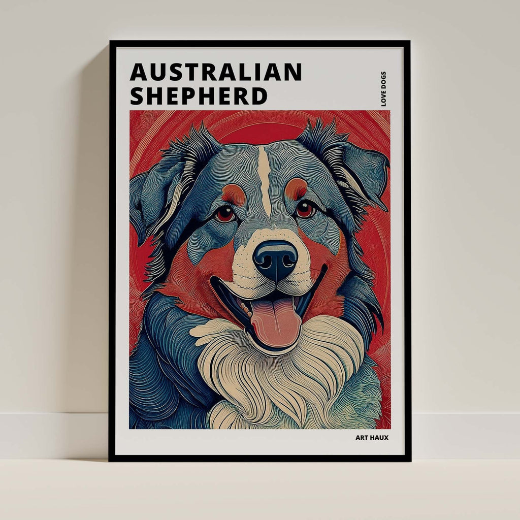 Australian Shepherd Hokusai Japanese Inspired Dog Series with Text image 0
