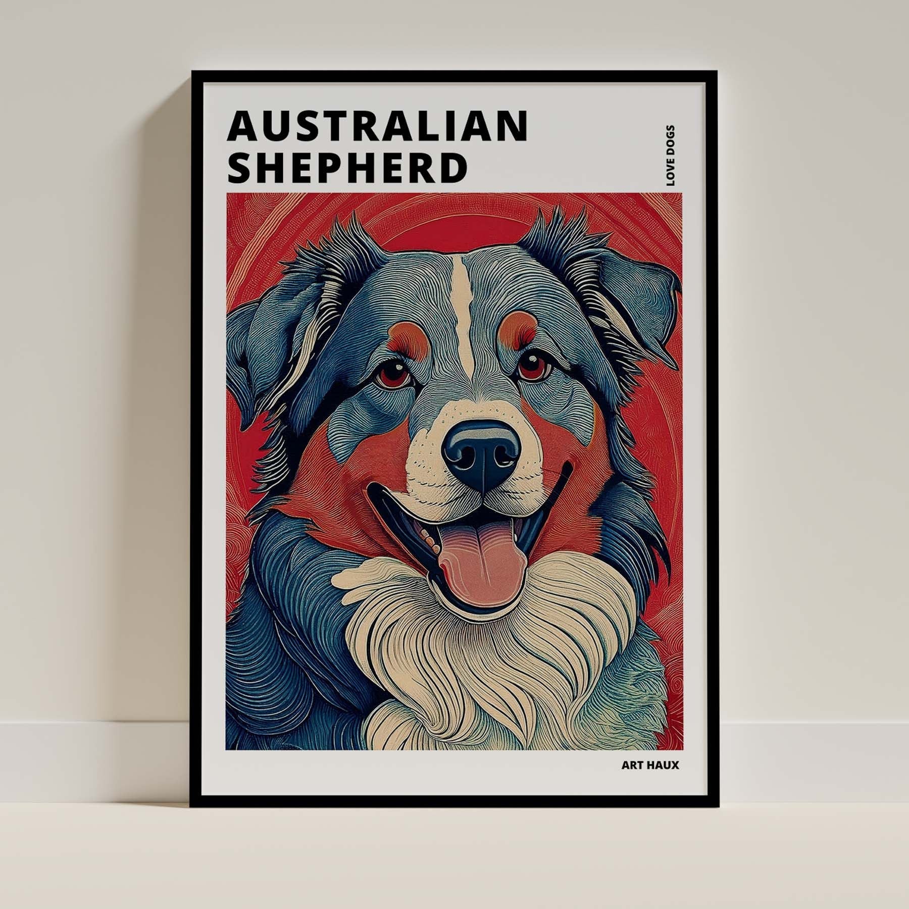 Australian Shepherd Hokusai Japanese Inspired Dog Series with Text image 0