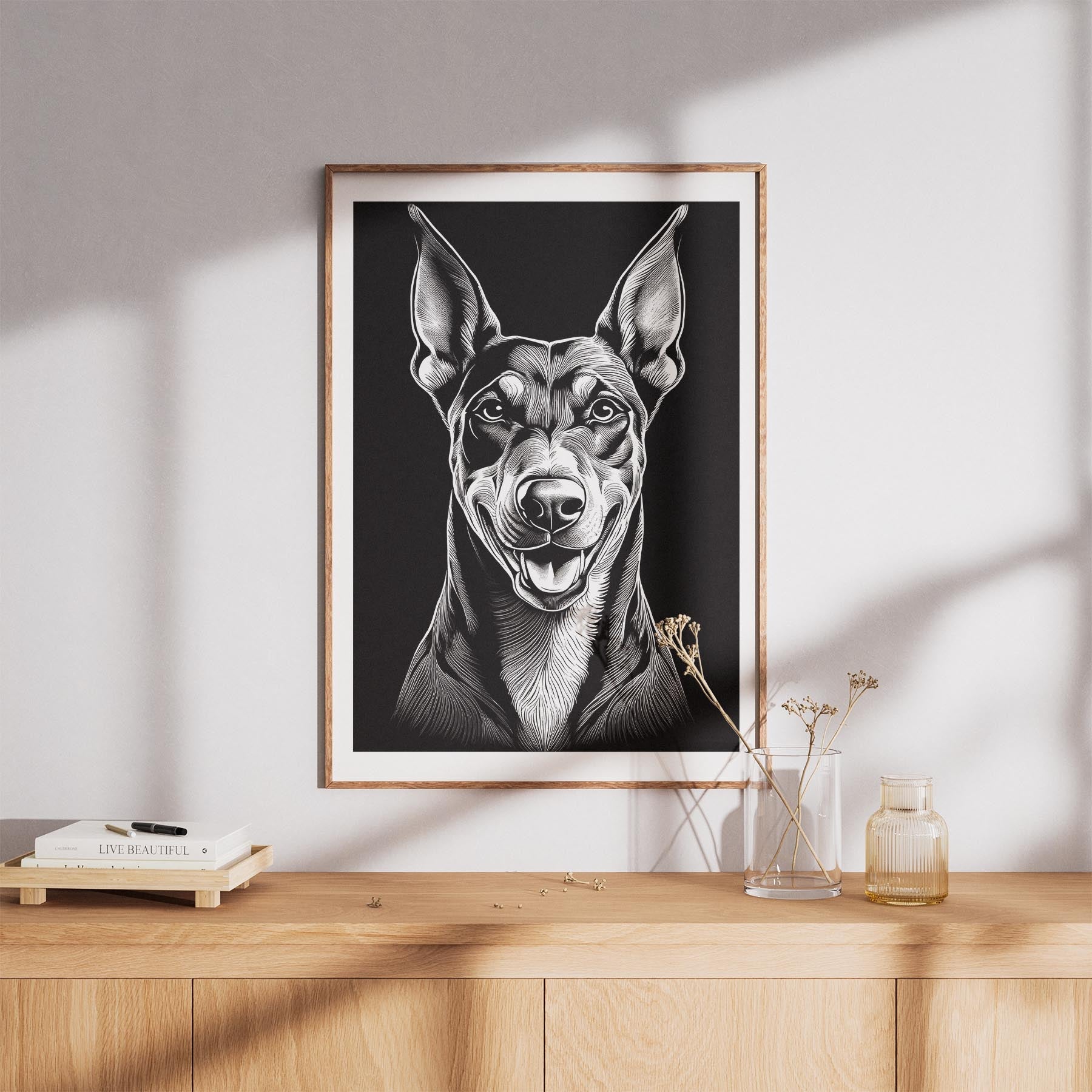 Doberman Line Dog Series in Black and White image 8
