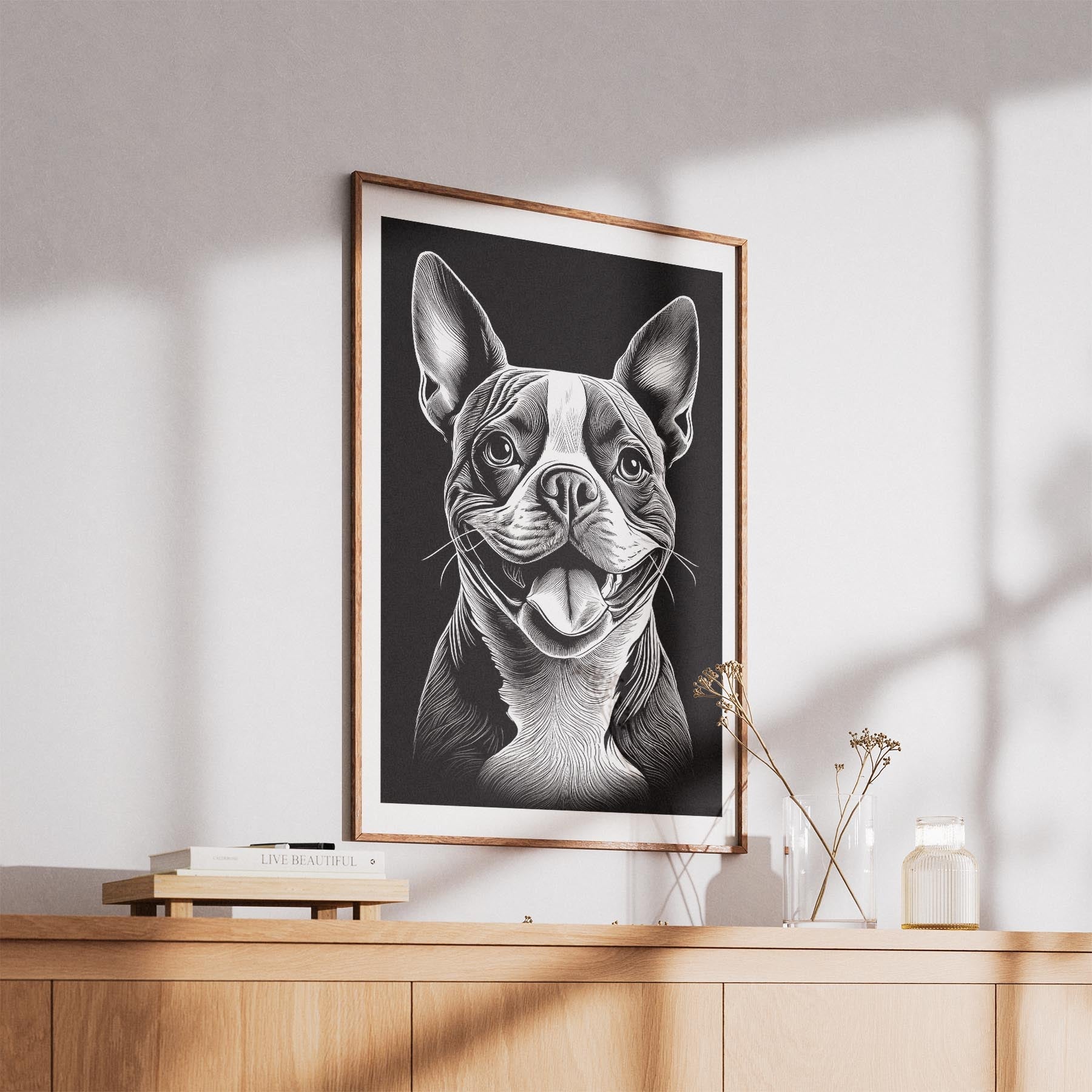 Boston Terrier Line Dog Series in Black and White image 5
