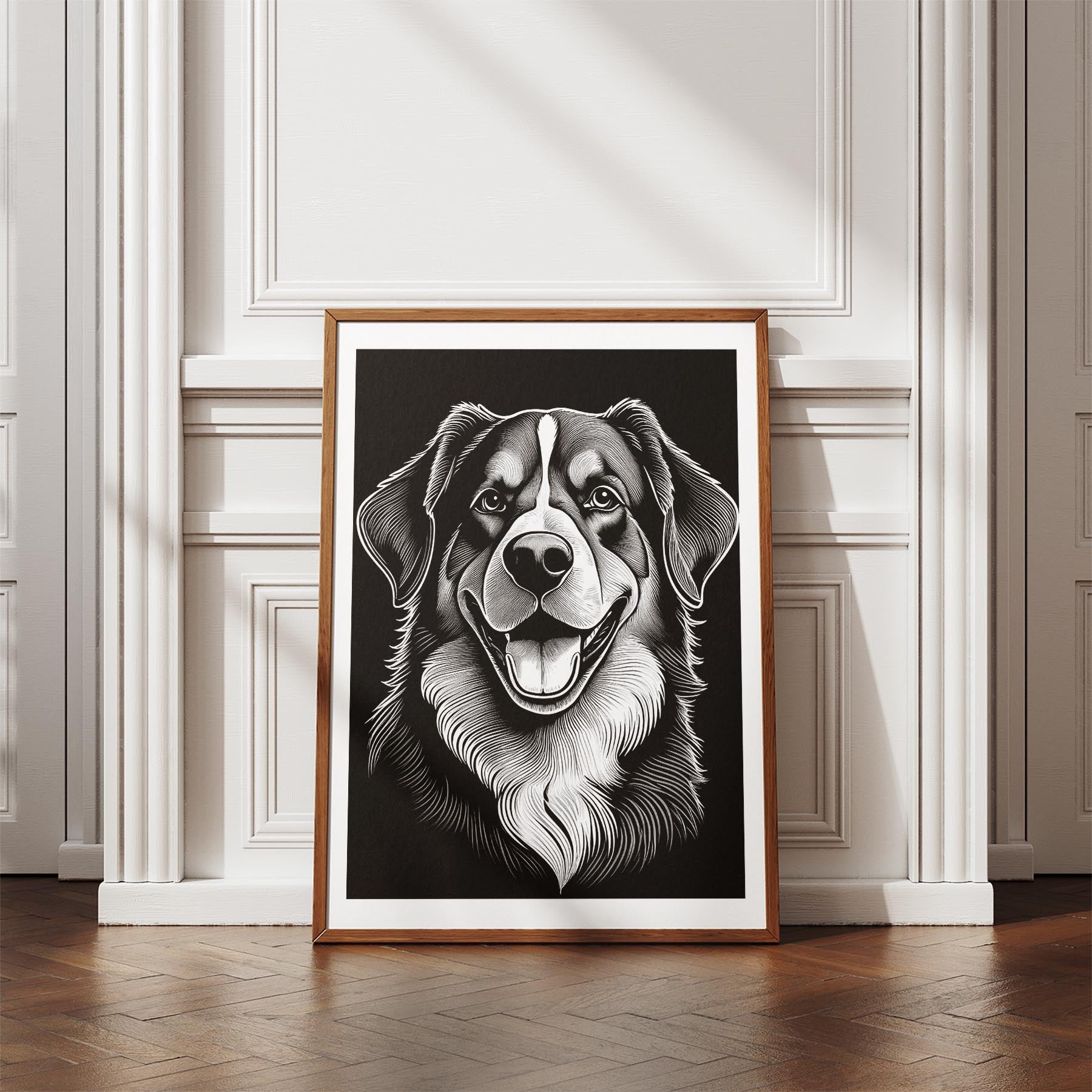 Bernese Mountain Dog Line Dog Series in Black and White image 4