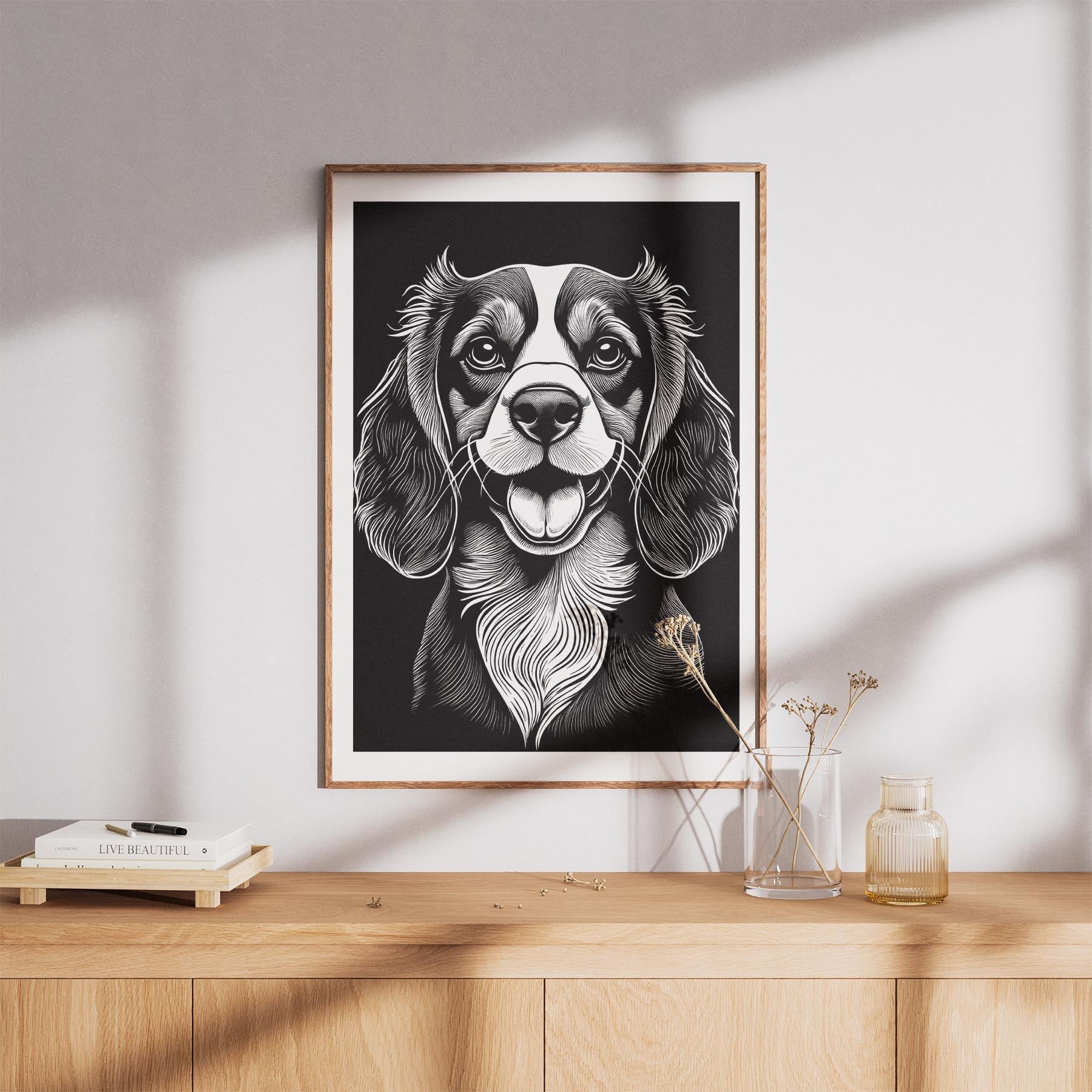 Cavalier Spaniel Line Dog Series in Black and White image 8