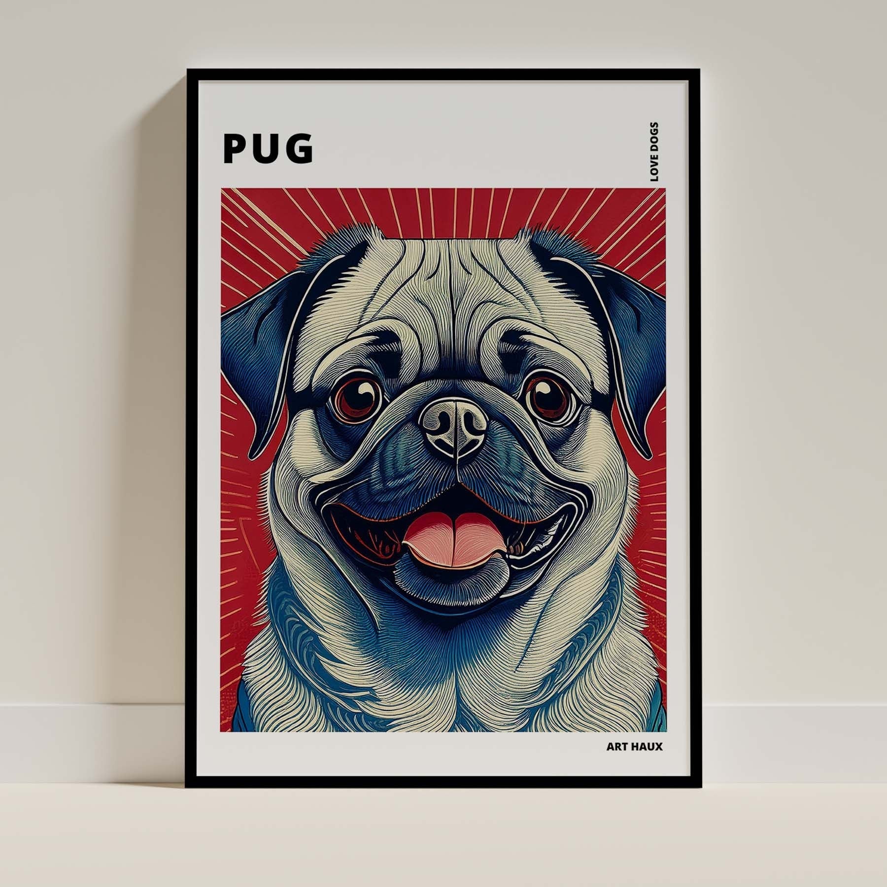 Pug Hokusai Japanese Inspired Dog Series with Text image 0