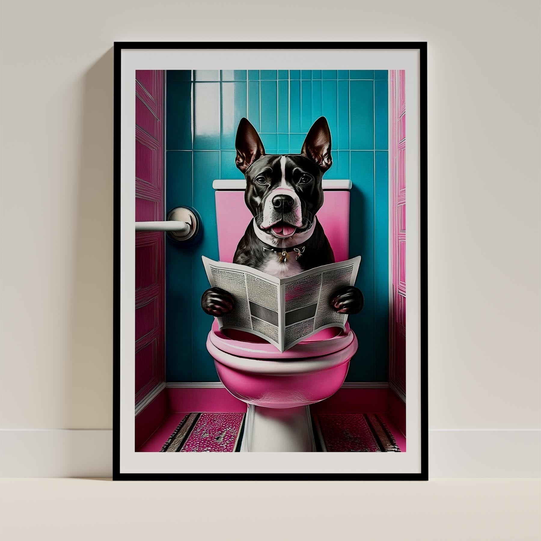 American Staffordshire Terrier Toilet Dogs PInk and Turquise image 0