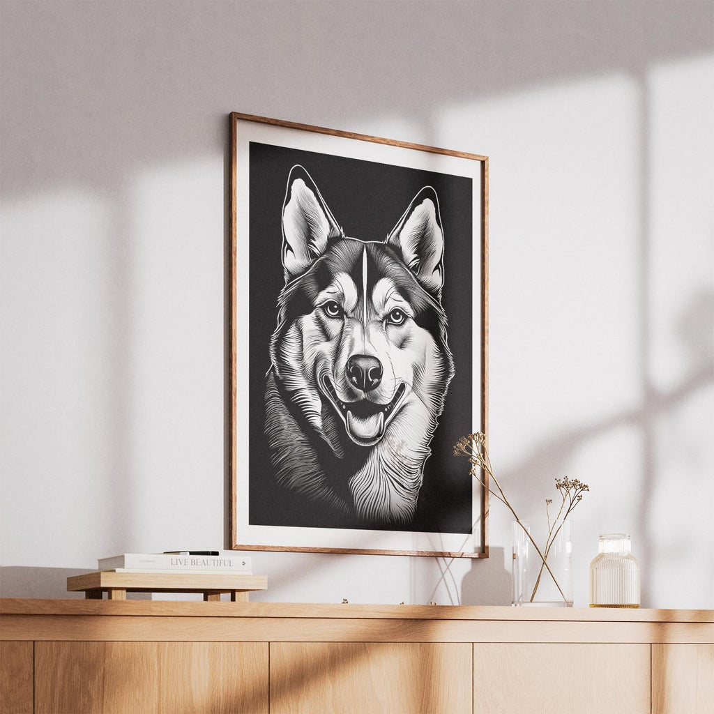 Siberian Husky Line Dog Series in Black and White image 5
