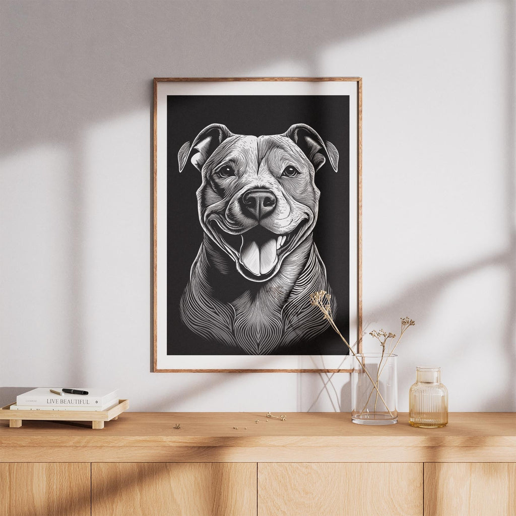 Staffordshire Bull Terrier Line Dog Series in Black and White image 8