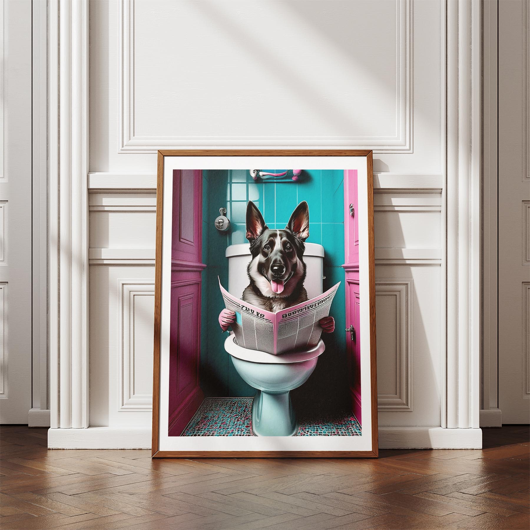 German Shepherd Toilet Dogs PInk and Turquise image 4