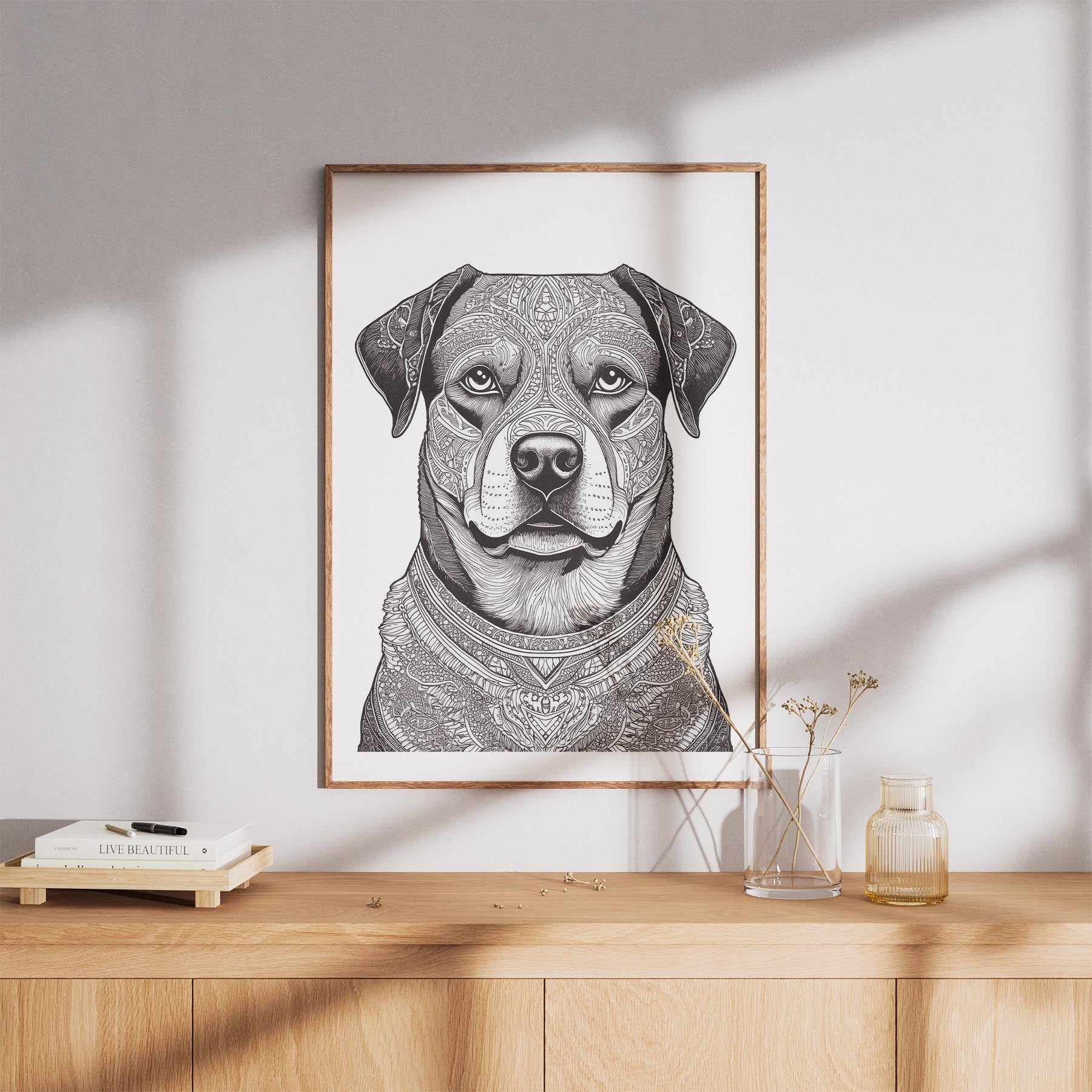 Rottweiler Mandala Black and White Dog Series image 8