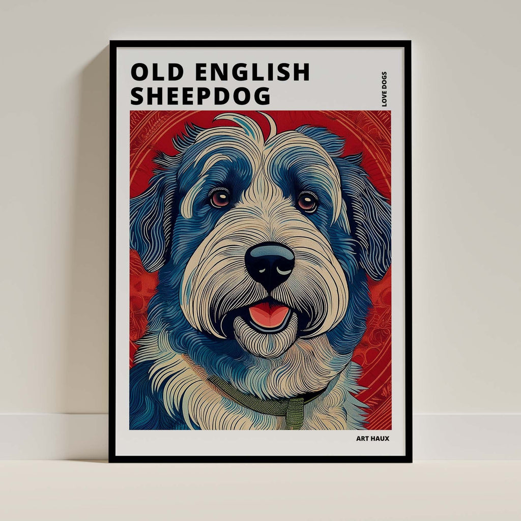 Old English Sheepdog Hokusai Japanese Inspired Dog Series with Text image 0