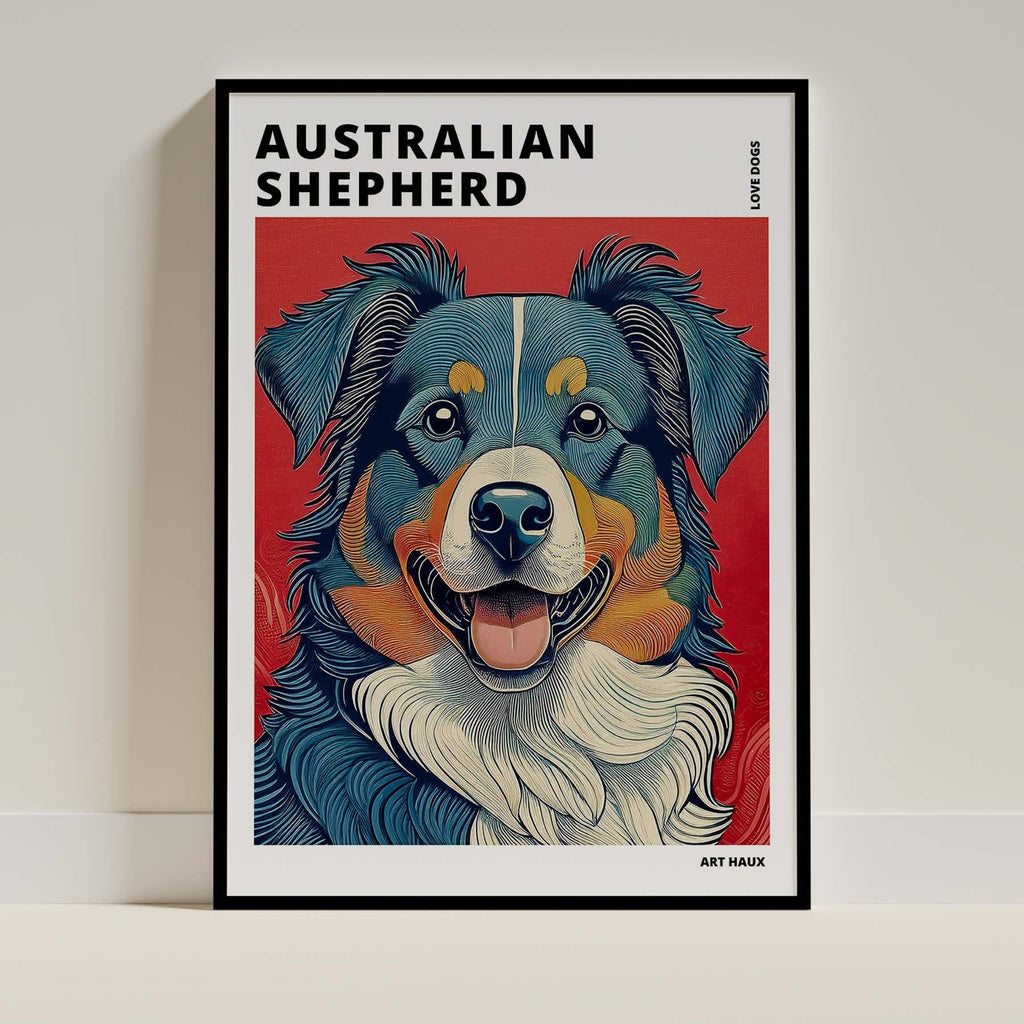 Australian Shepherd Hokusai Japanese Inspired Dog Series with Text image 0