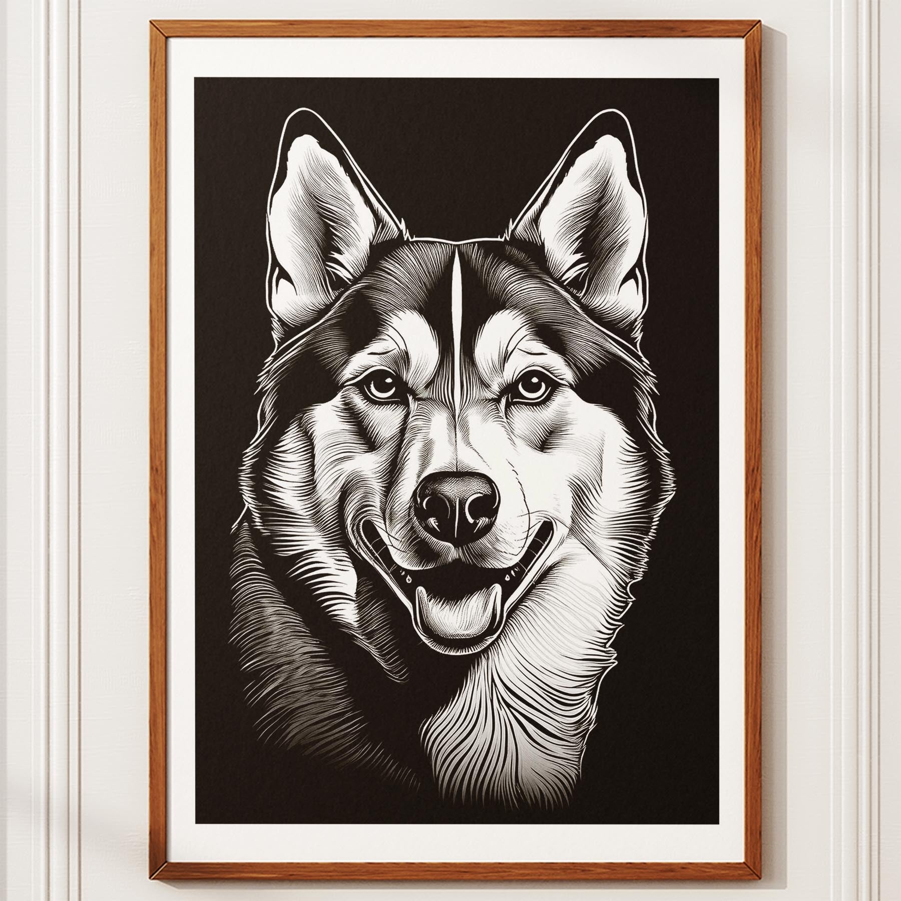 Siberian Husky Line Dog Series in Black and White image 10