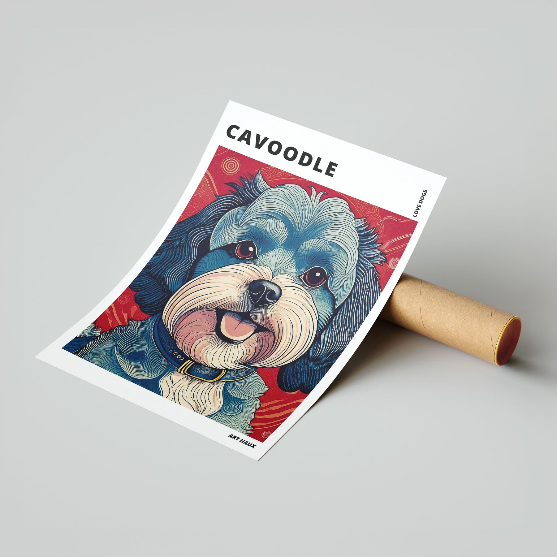 Cavoodle Hokusai Japanese Inspired Dog Series with Text image 6