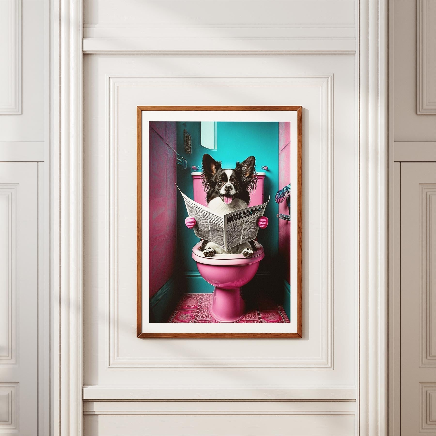 Papillon Toilet Dogs PInk and Turquise image 3