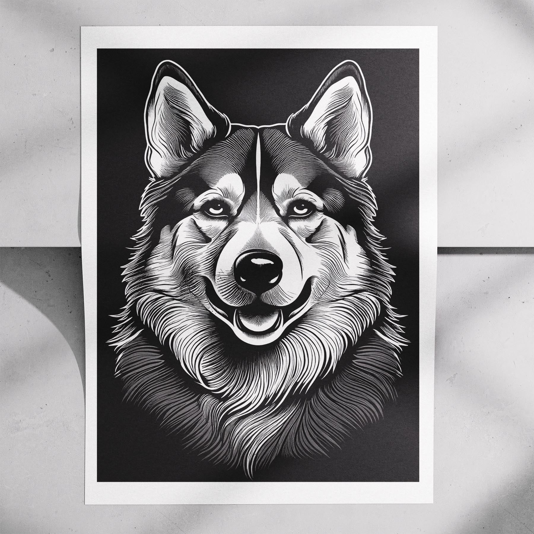 Alaskan Malamute Line Dog Series in Black and White image 7