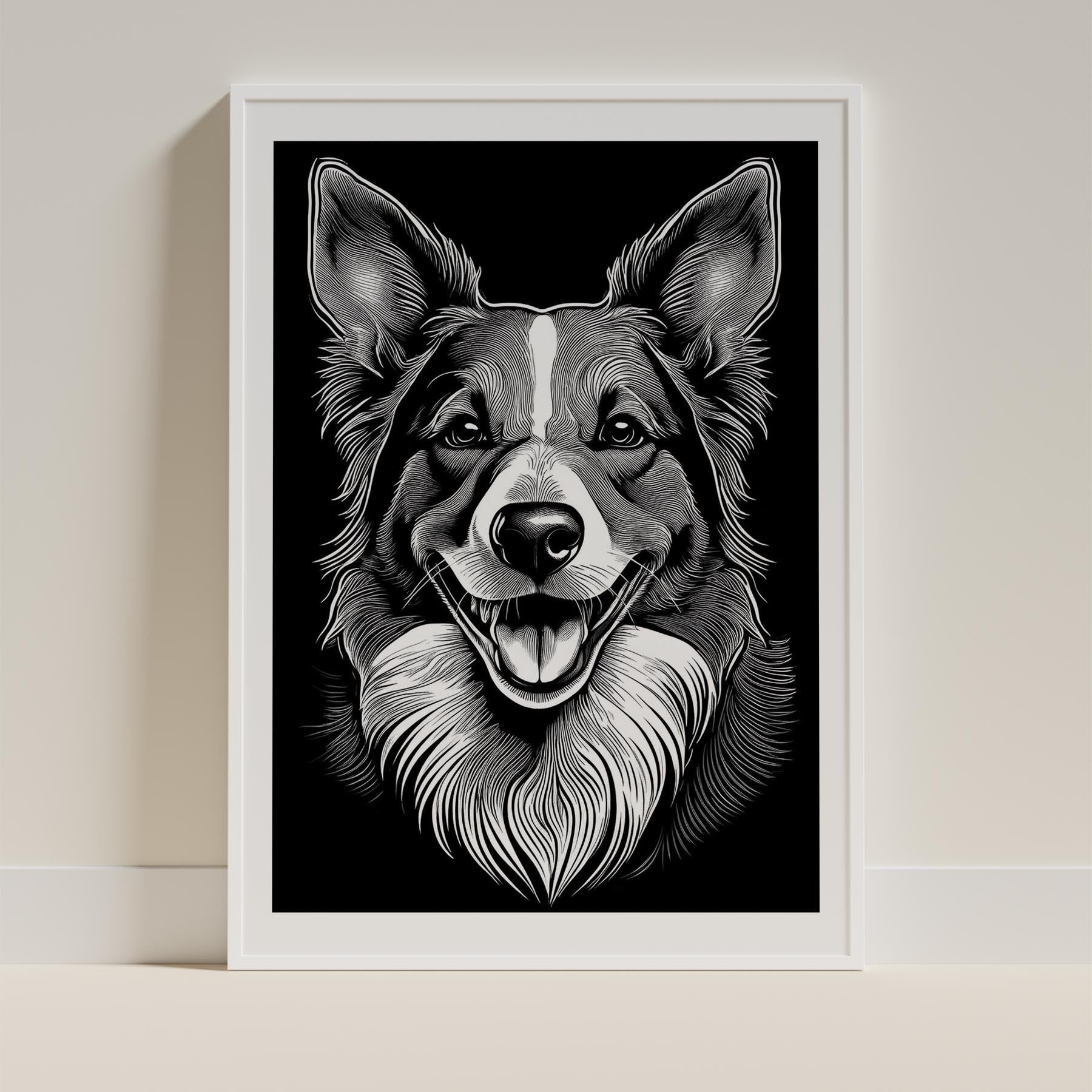Border Collie Line Dog Series in Black and White image 9
