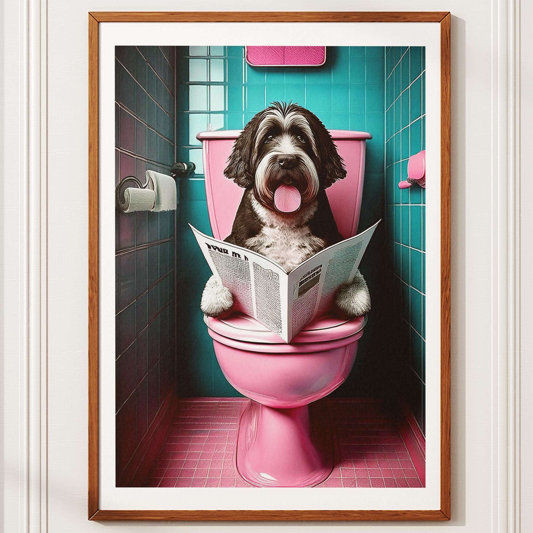 Old English Sheepdog Toilet Dogs PInk and Turquise image 10