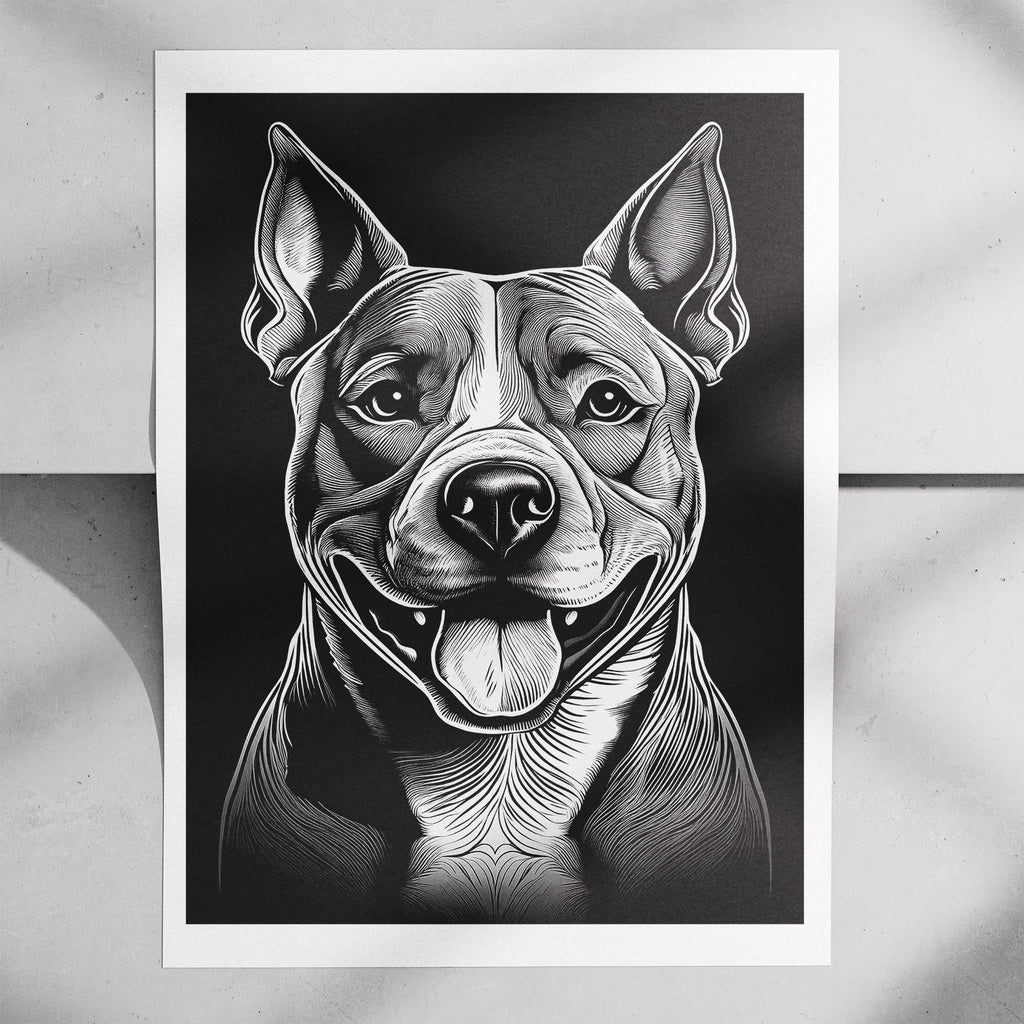 American Staffordshire Terrier Line Dog Series in Black and White image 7