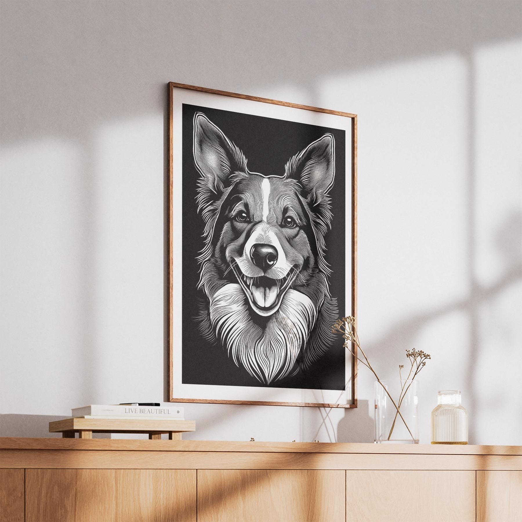 Border Collie Line Dog Series in Black and White image 5