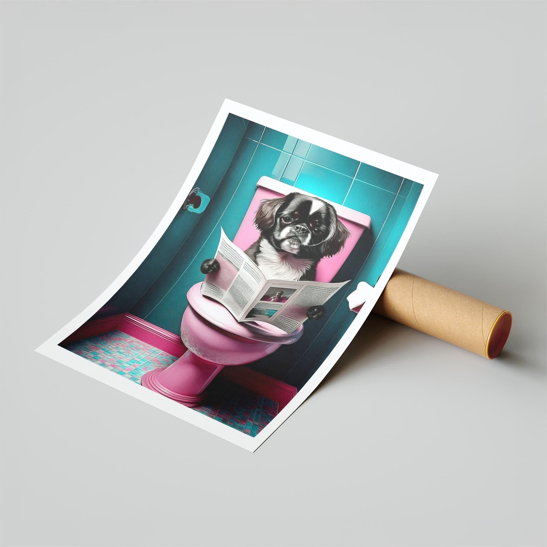 Pekingese Toilet Dogs PInk and Turquise image 6