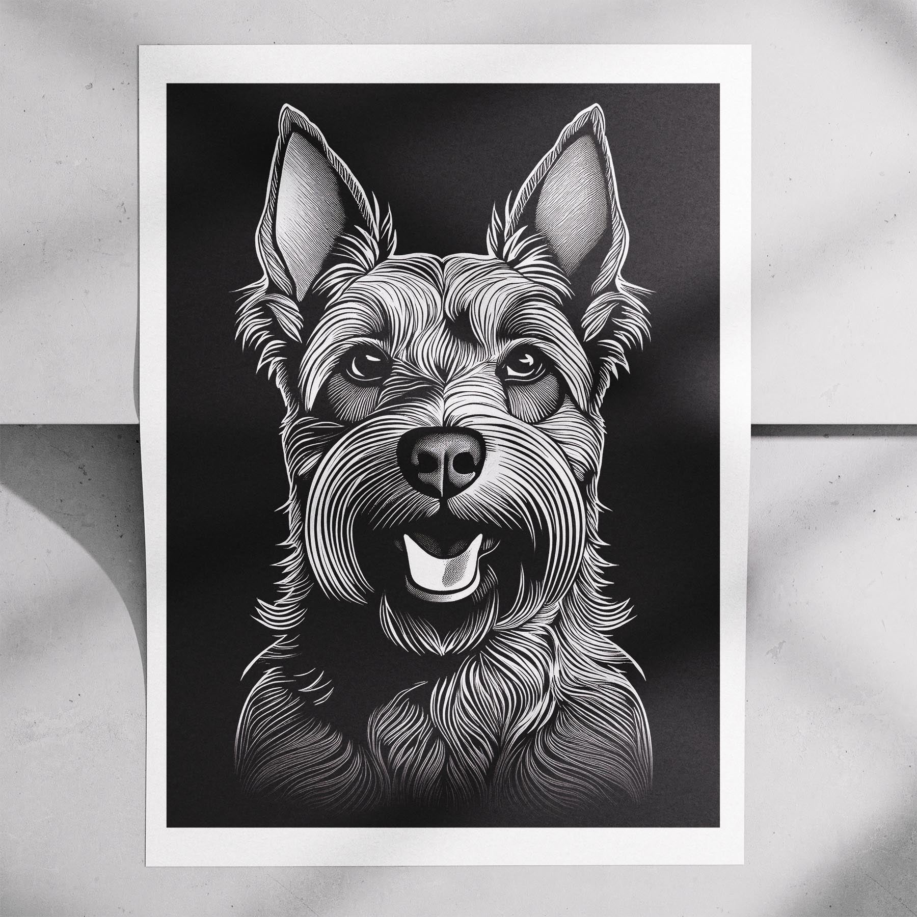 Black Russian Terrier Line Dog Series in Black and White image 7