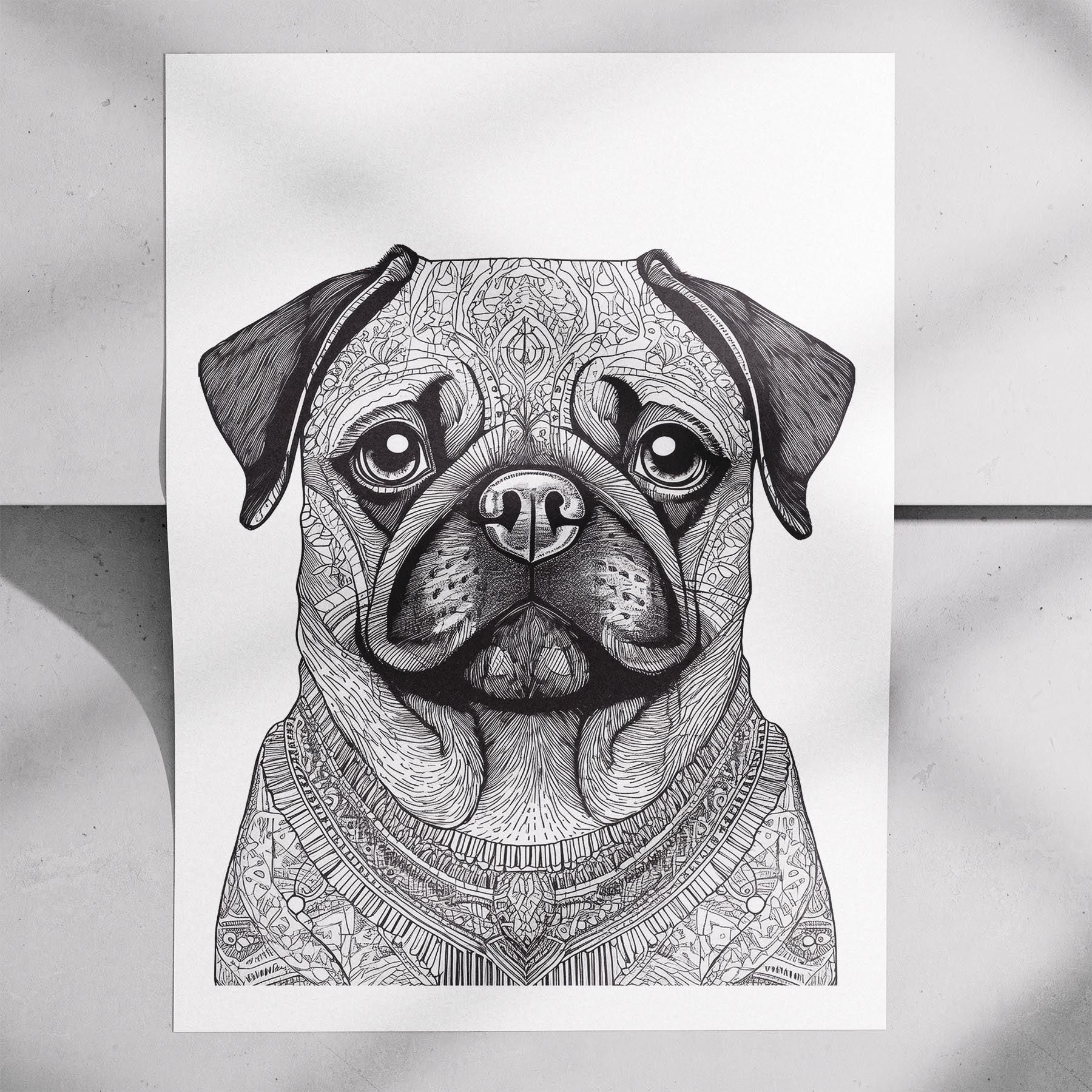Pug Mandala Black and White Dog Series image 7