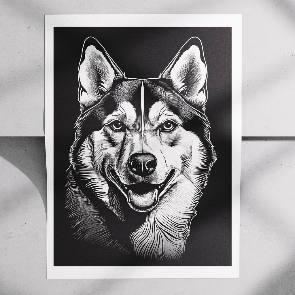 Siberian Husky Line Dog Series in Black and White image 7