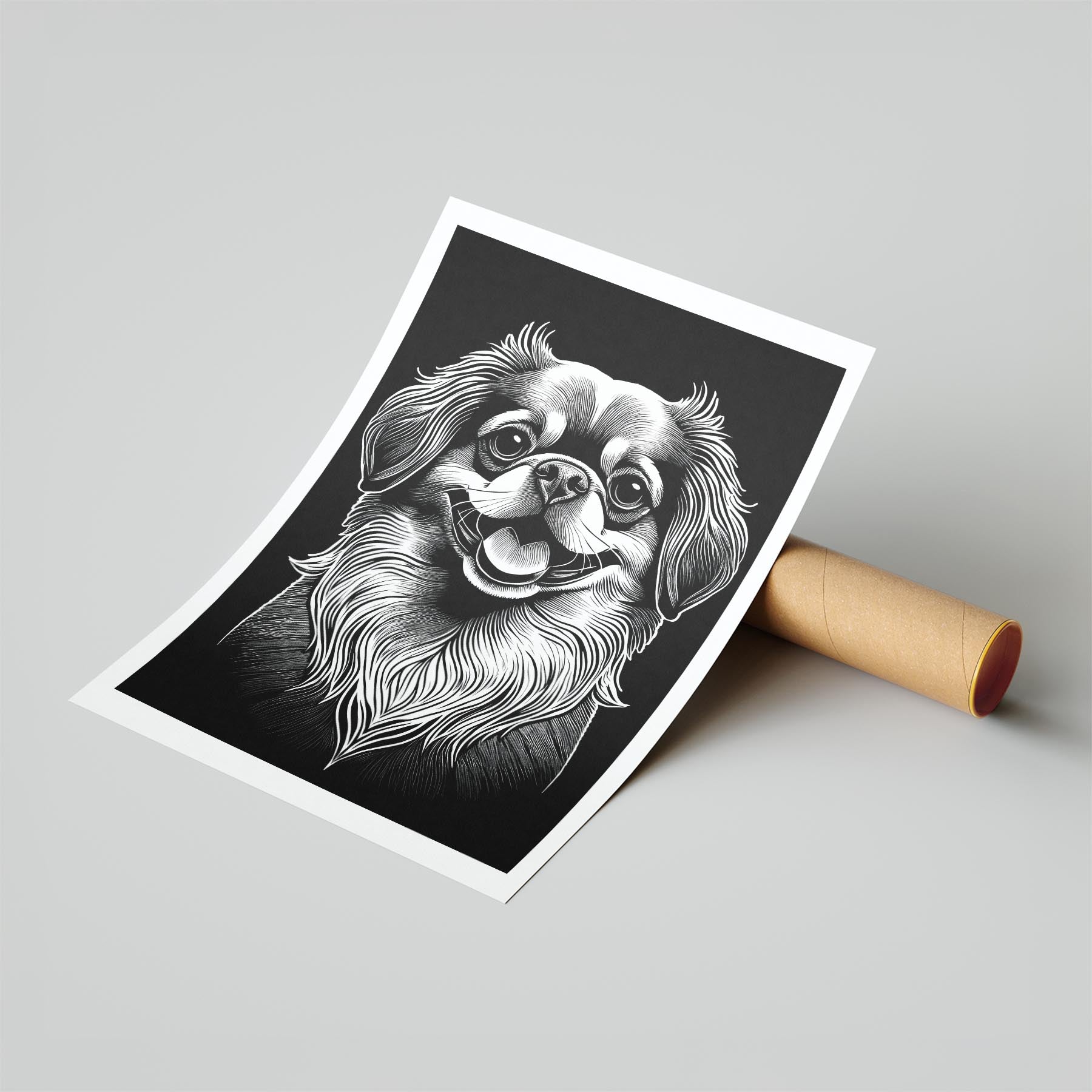 Pekingese Line Dog Series in Black and White image 6