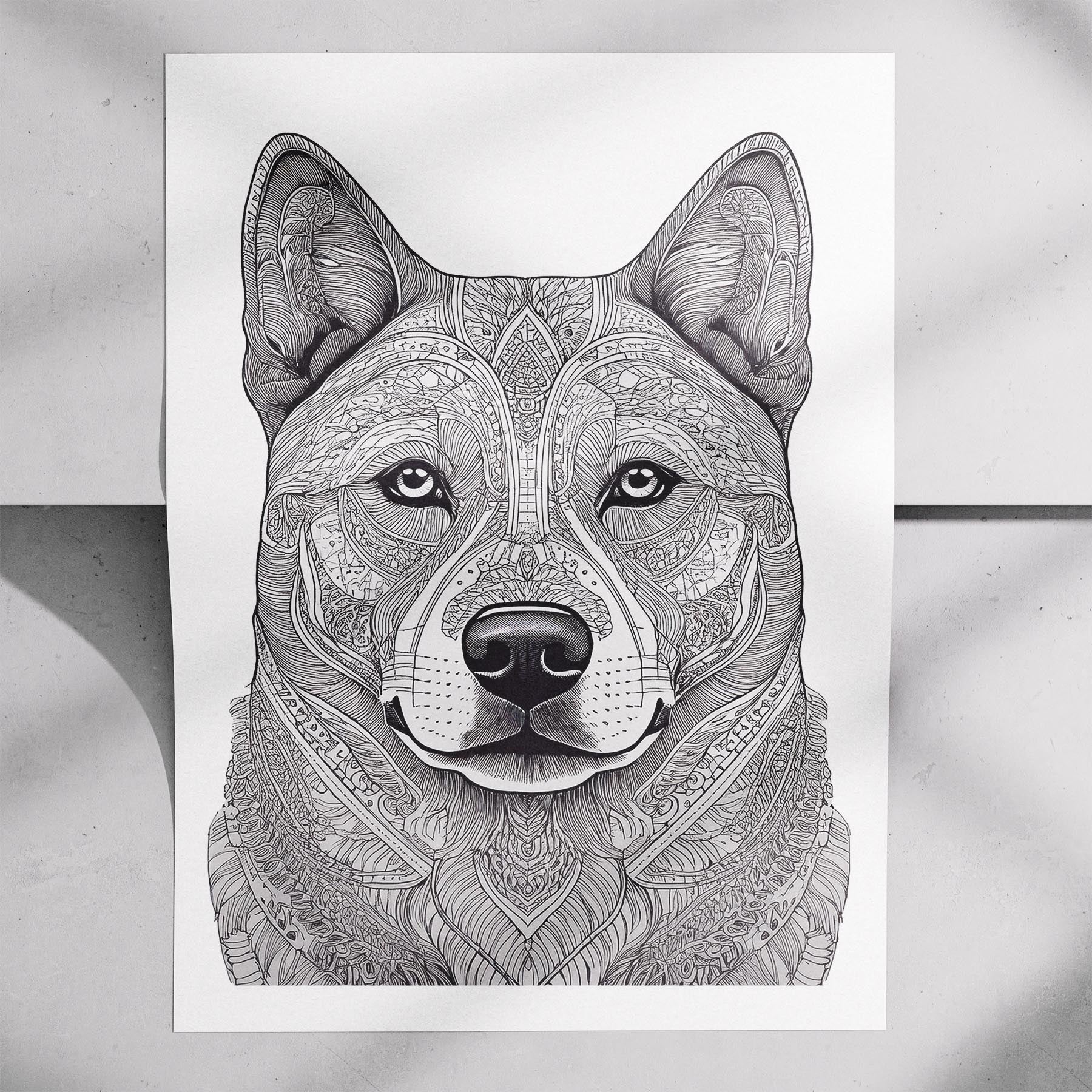 Akita Inu Mandala Black and White Dog Series image 7