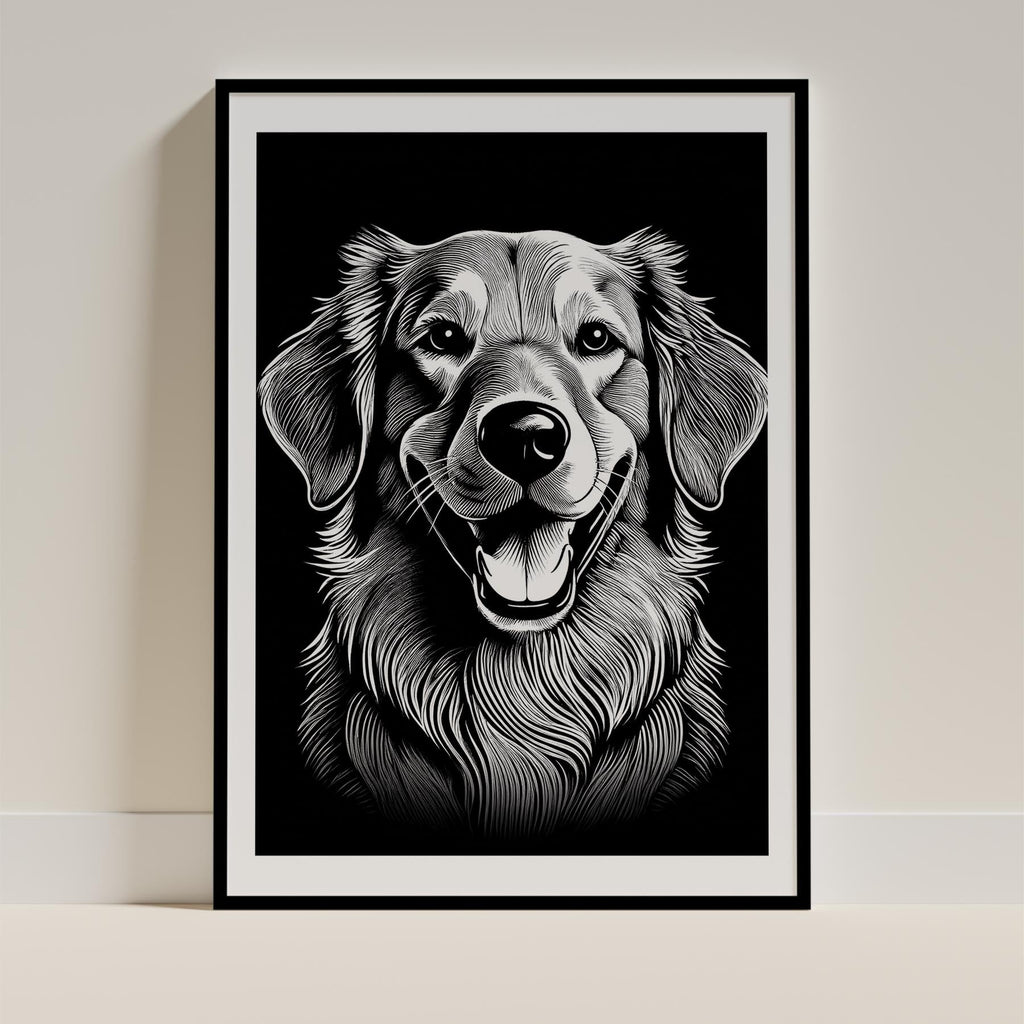 Golden Retriever Line Dog Series in Black and White image 0
