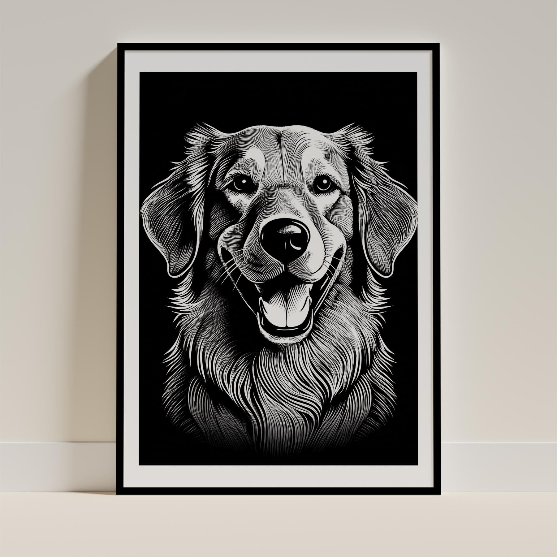 Golden Retriever Line Dog Series in Black and White image 0