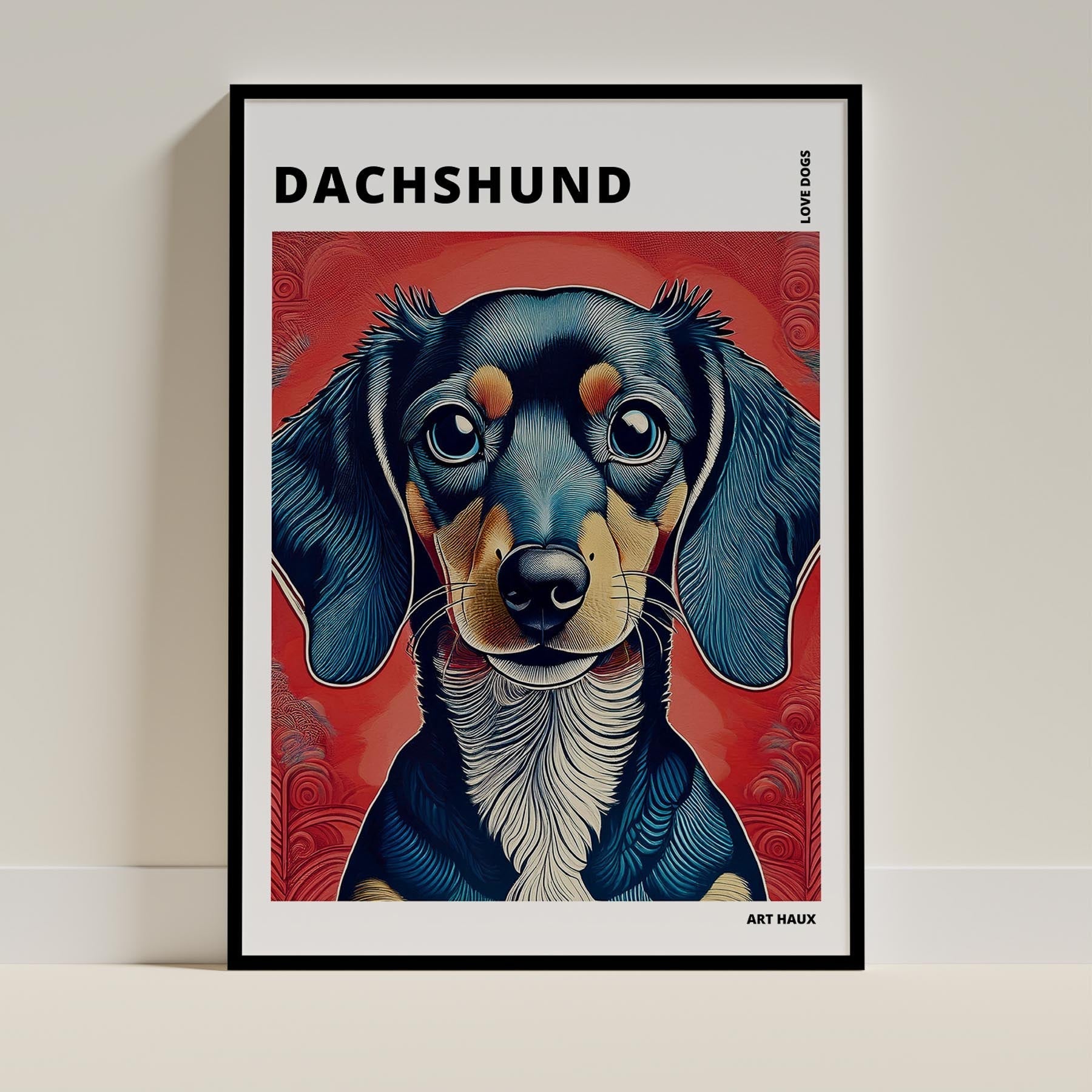 Dachshund Hokusai Japanese Inspired Dog Series with Text image 0