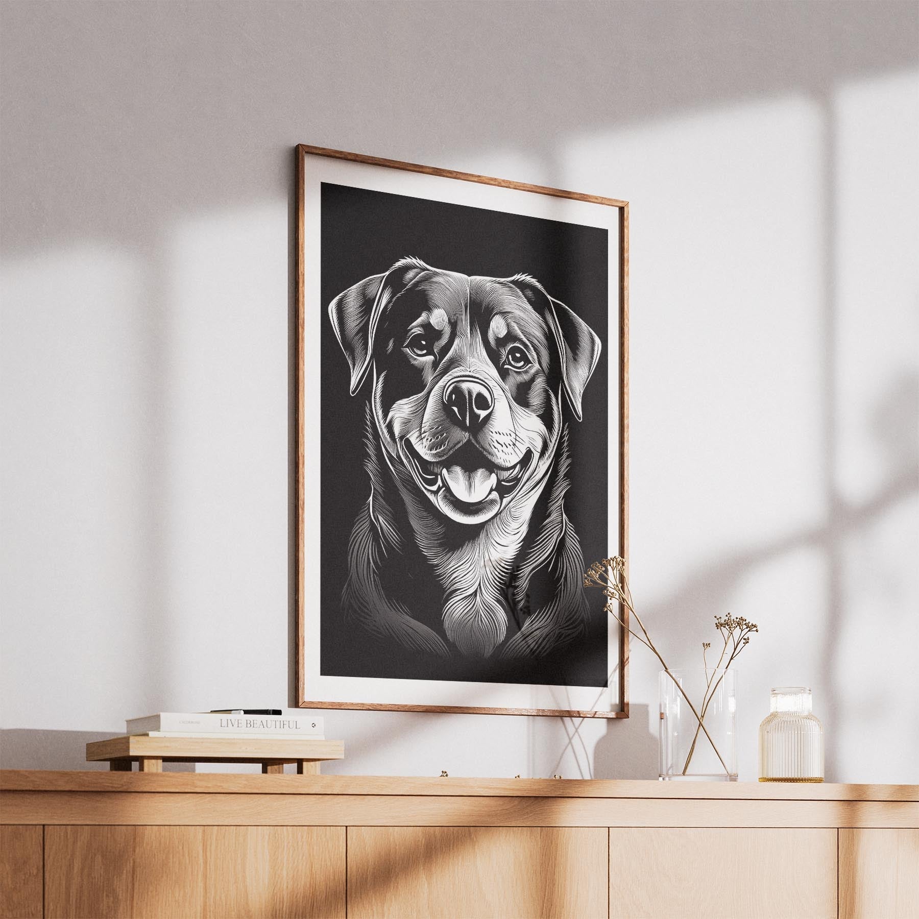 Rottweiler Line Dog Series in Black and White image 5