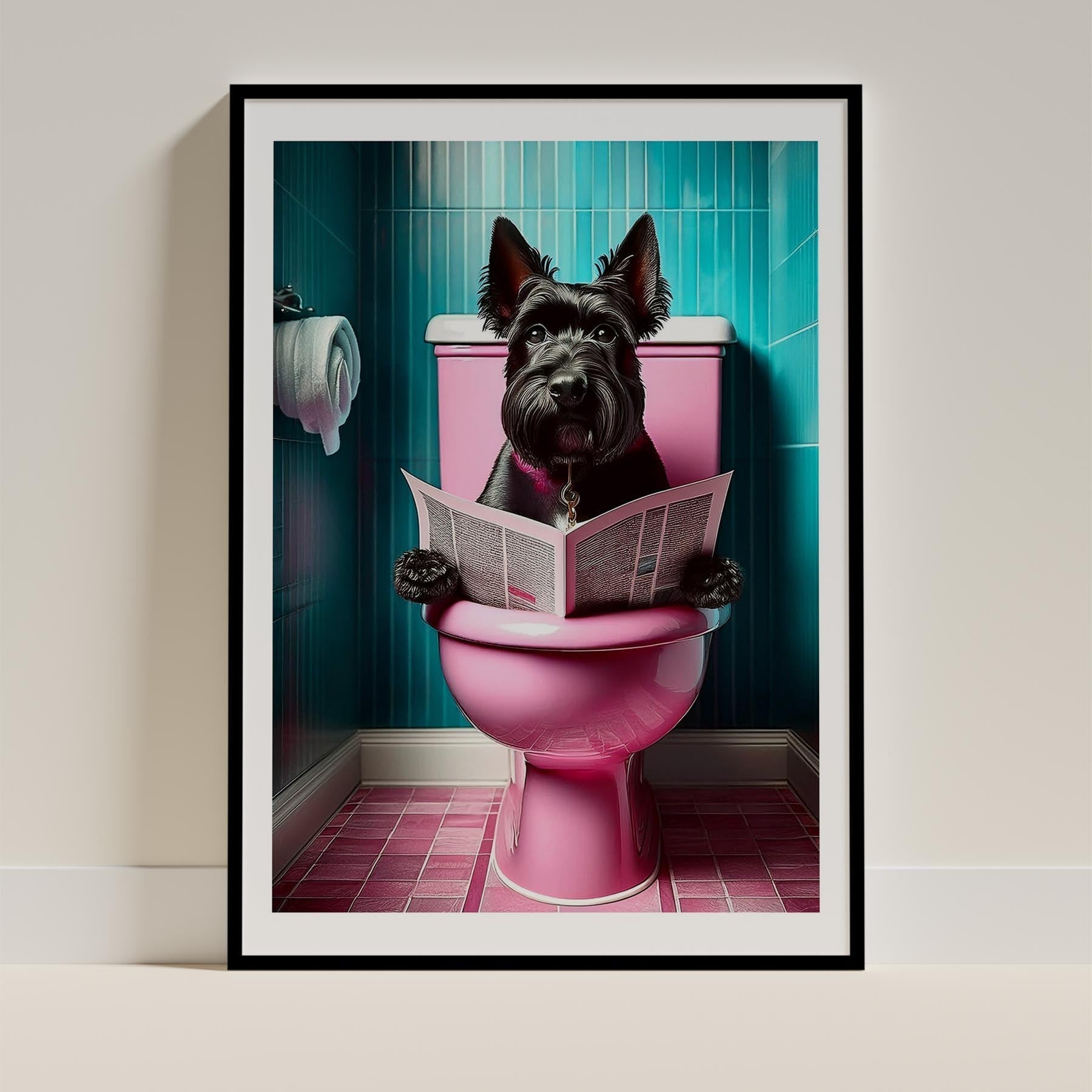 Black Russian Terrier Toilet Dogs PInk and Turquise image 0